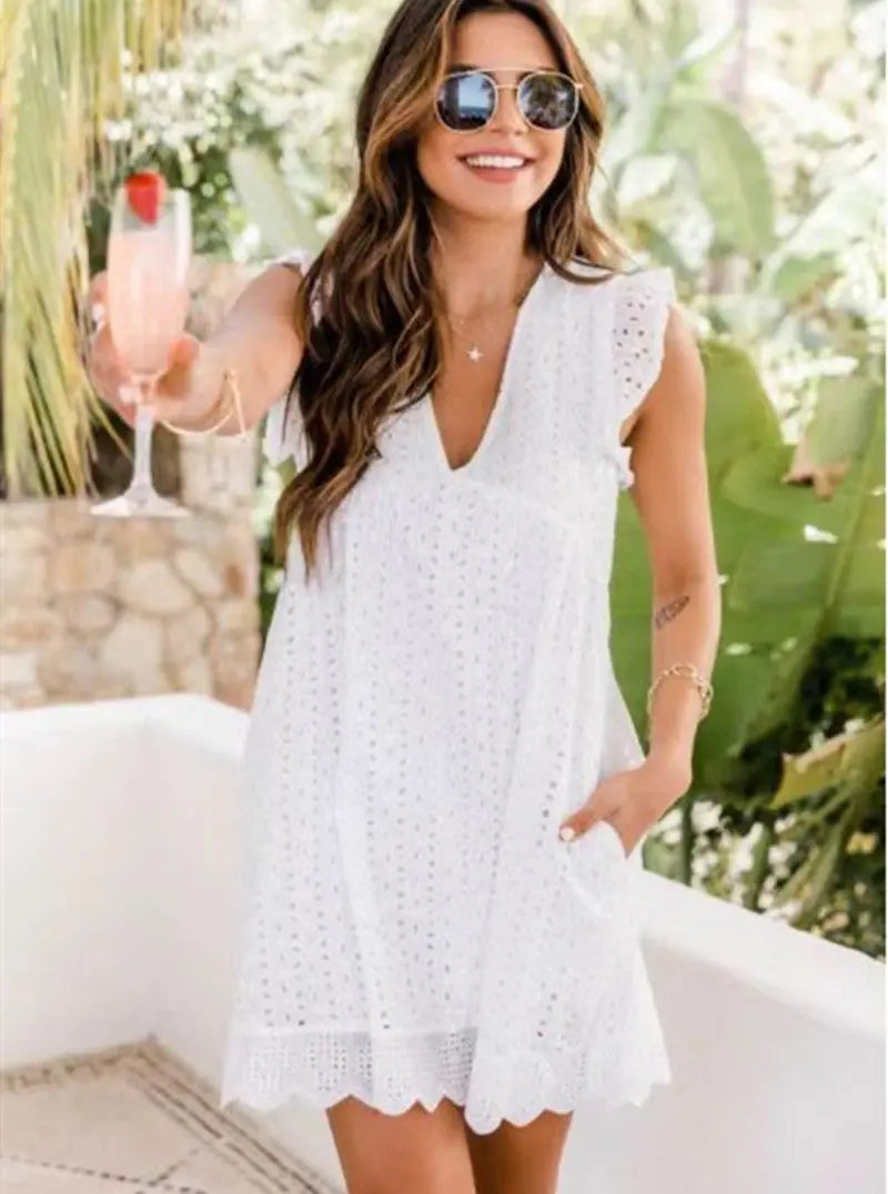 Cotton Eyelet Mini Dress with Scalloped Hem for Women TARHUS  SS - Womens - Mini Dress
