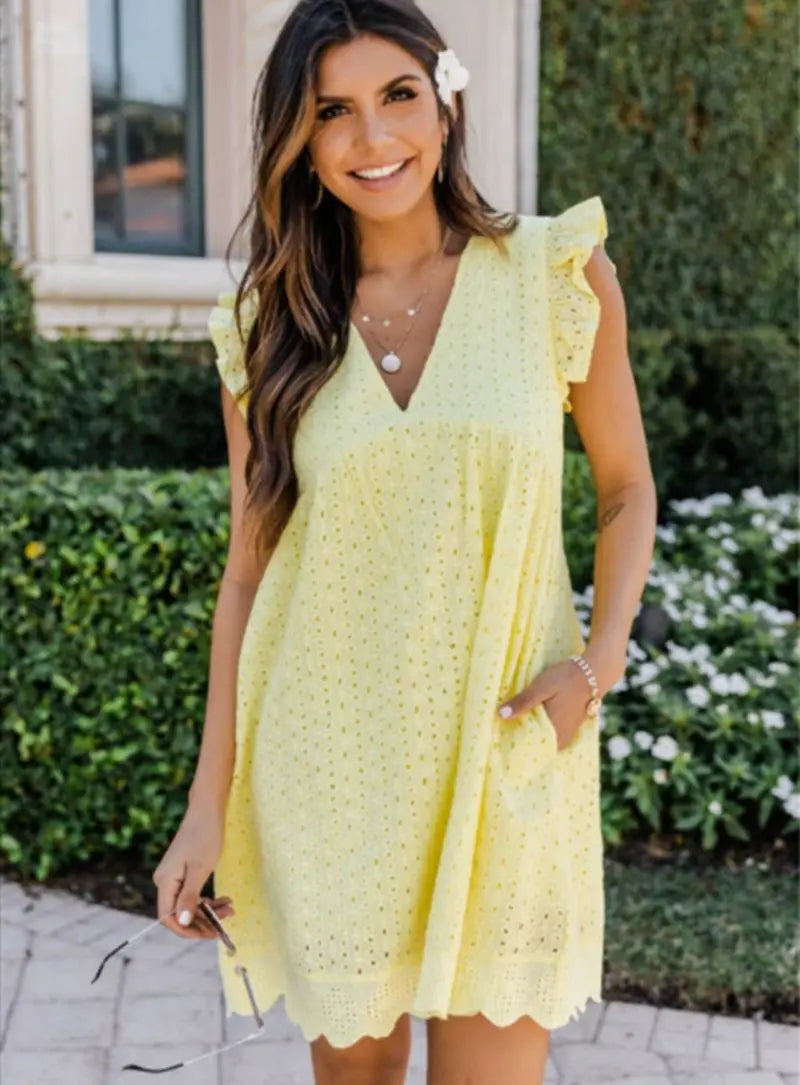 Cotton Eyelet Mini Dress with Scalloped Hem for Women TARHUS  SS - Womens - Mini Dress