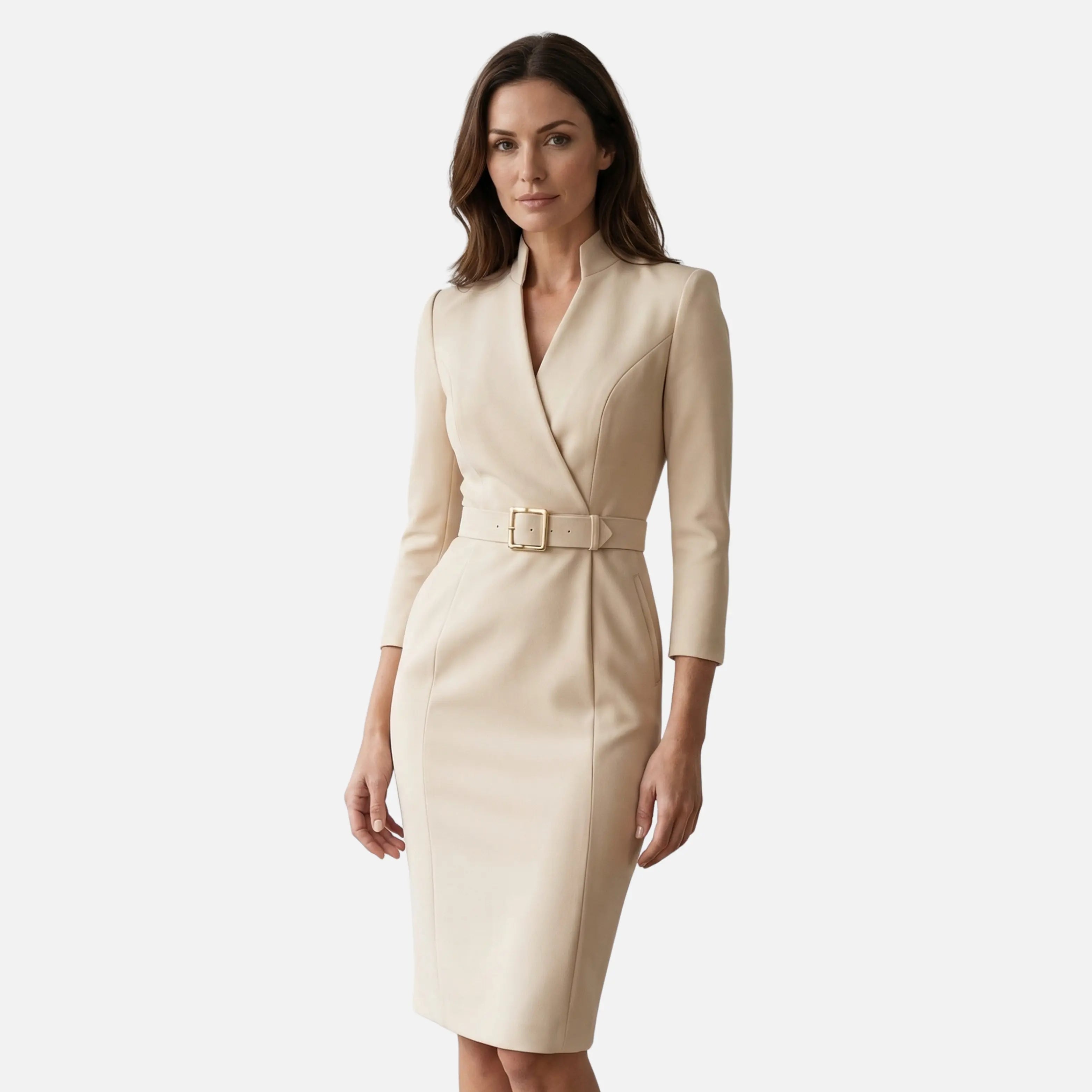 Crossover Neckline Midi Dress with Square Buckle Belt for Women TARHUS  AS - Womens - Dresses