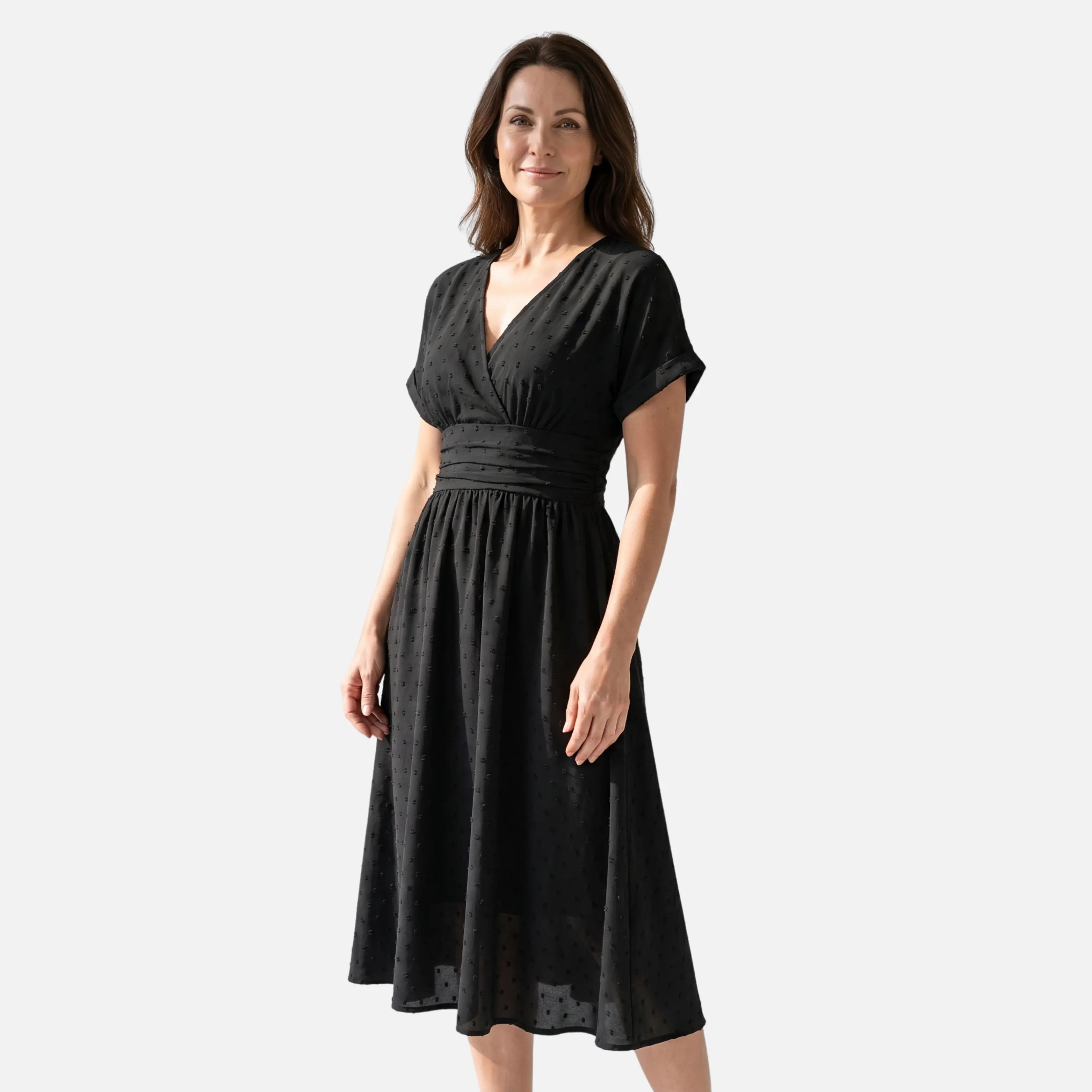 Dotted Chiffon Wrap Maxi Dress with V-Neck for Women TARHUS  SS - Womens - Midi Dress
