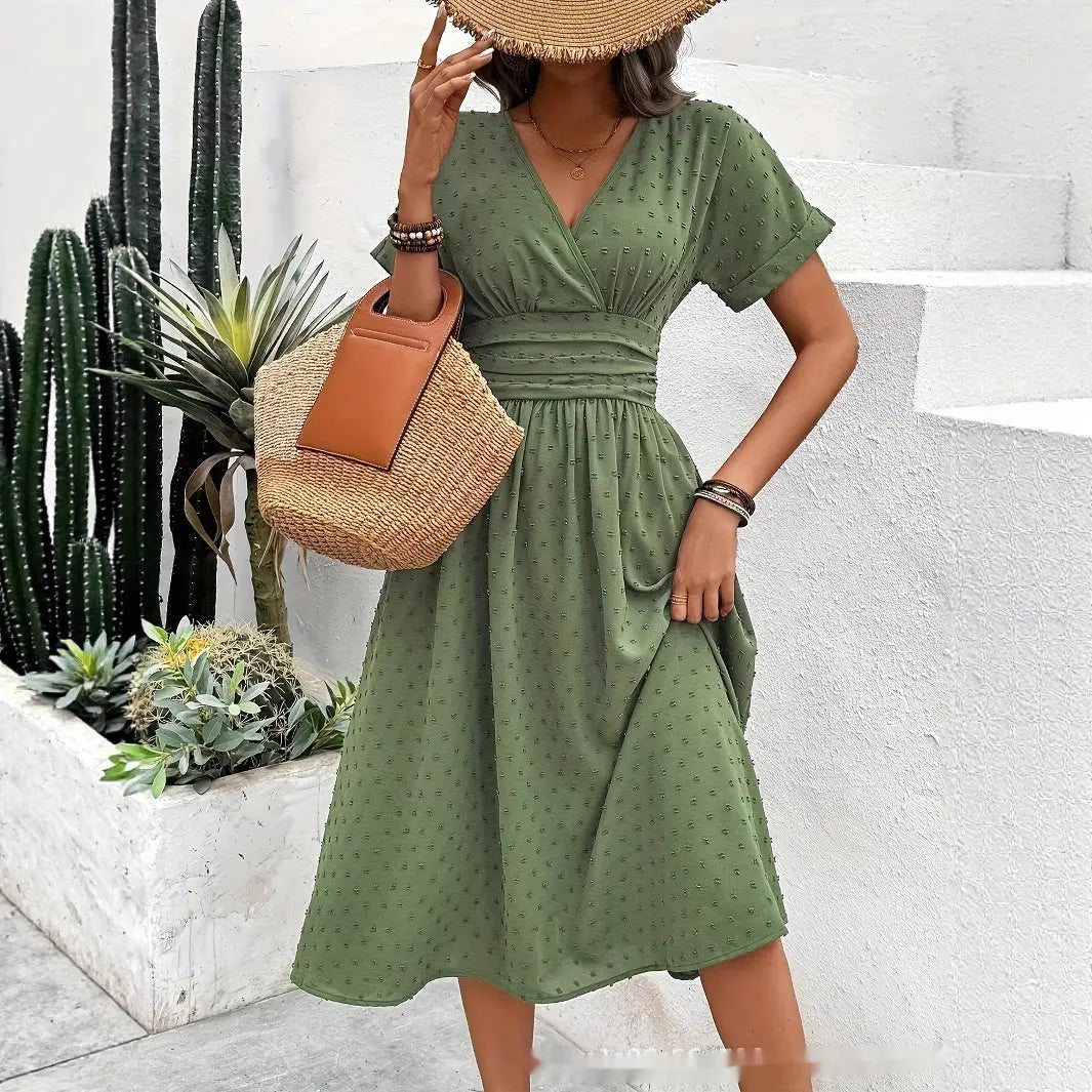 Dotted Chiffon Wrap Maxi Dress with V-Neck for Women TARHUS  SS - Womens - Midi Dress