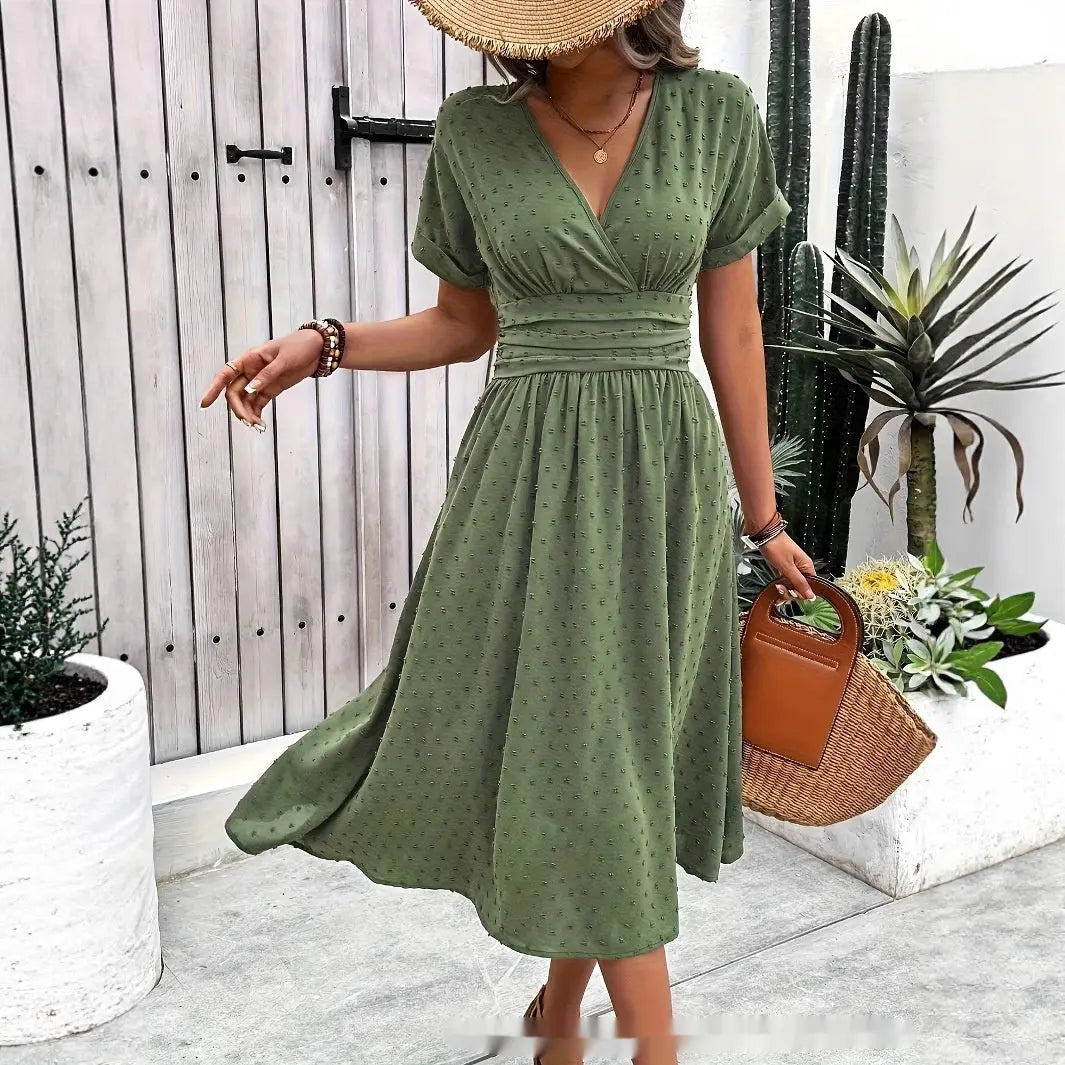 Dotted Chiffon Wrap Maxi Dress with V-Neck for Women TARHUS  SS - Womens - Midi Dress