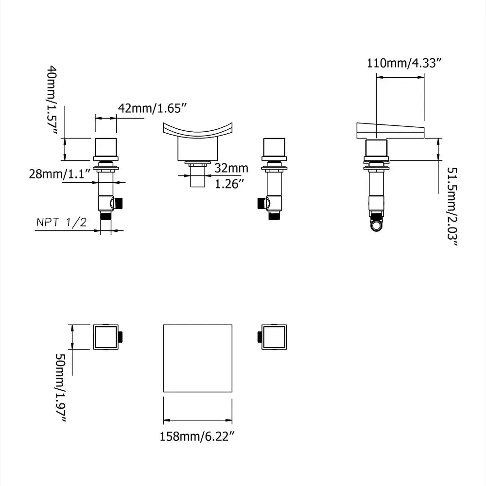 LED Waterfall Bathroom Faucet – Modern Dual Handle Widespread Design In Matte Black - TARHUS