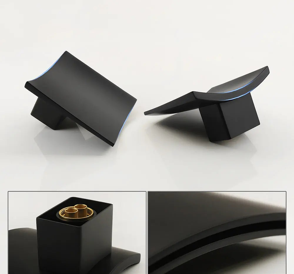 LED Waterfall Bathroom Faucet – Modern Dual Handle Widespread Design In Matte Black - TARHUS