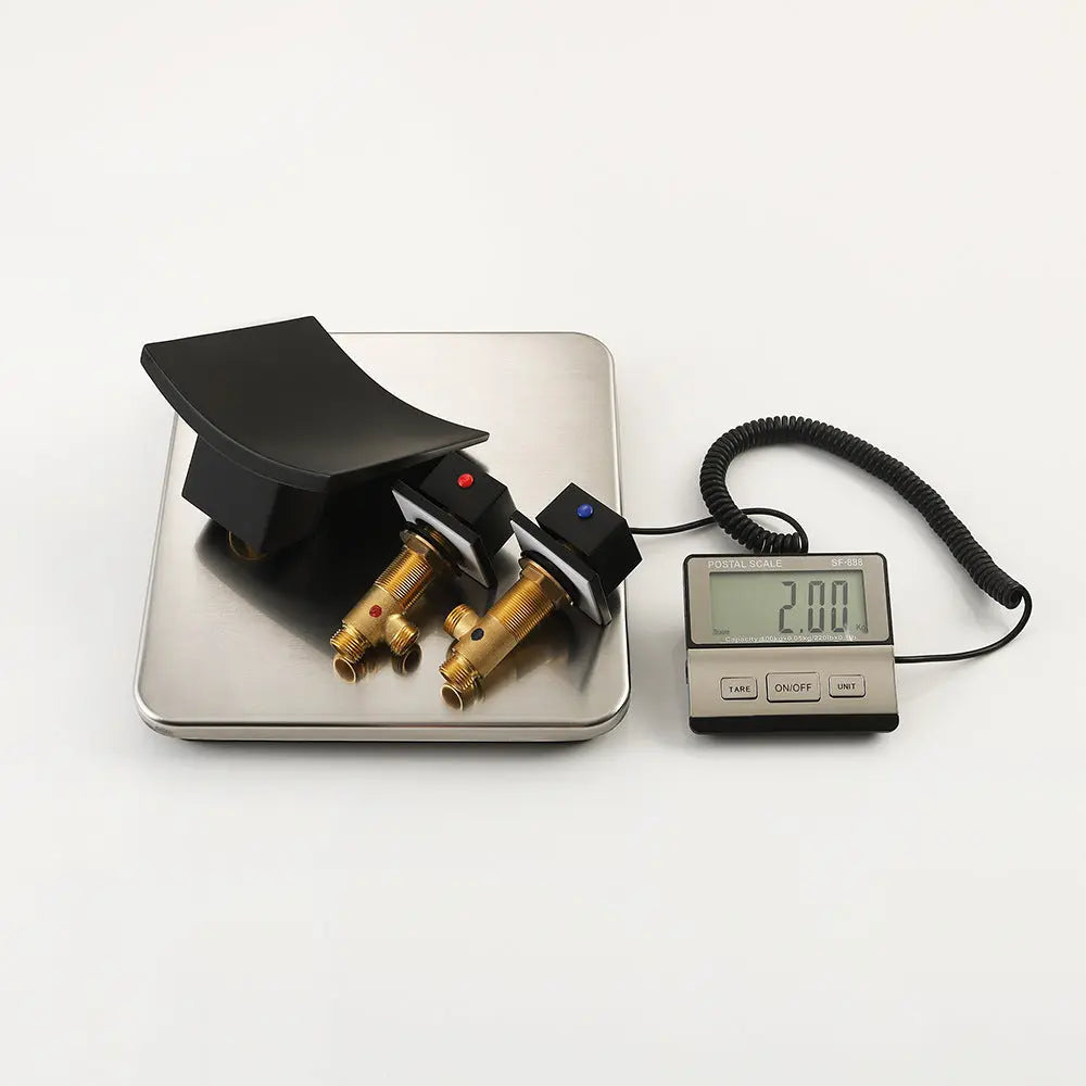 LED Waterfall Bathroom Faucet – Modern Dual Handle Widespread Design In Matte Black - TARHUS