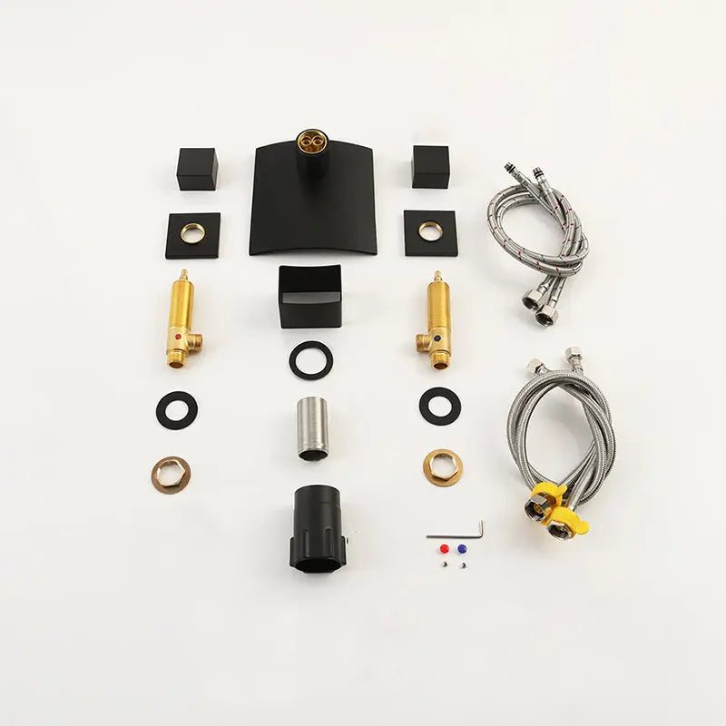 LED Waterfall Bathroom Faucet – Modern Dual Handle Widespread Design In Matte Black - TARHUS