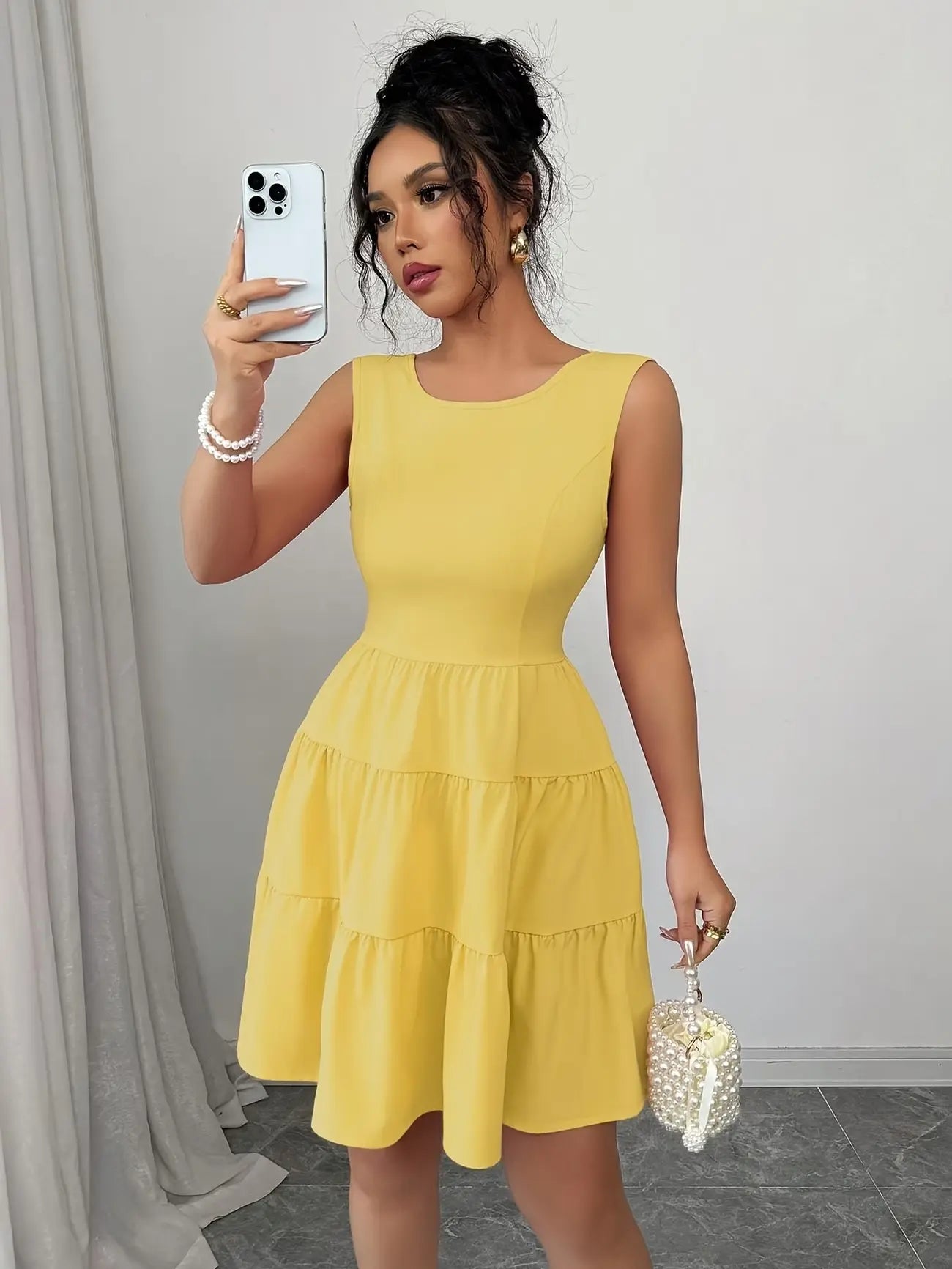 Butter Mini Dress with Tiered Skirt for Women TARHUS  SS - Womens - Mini Dress