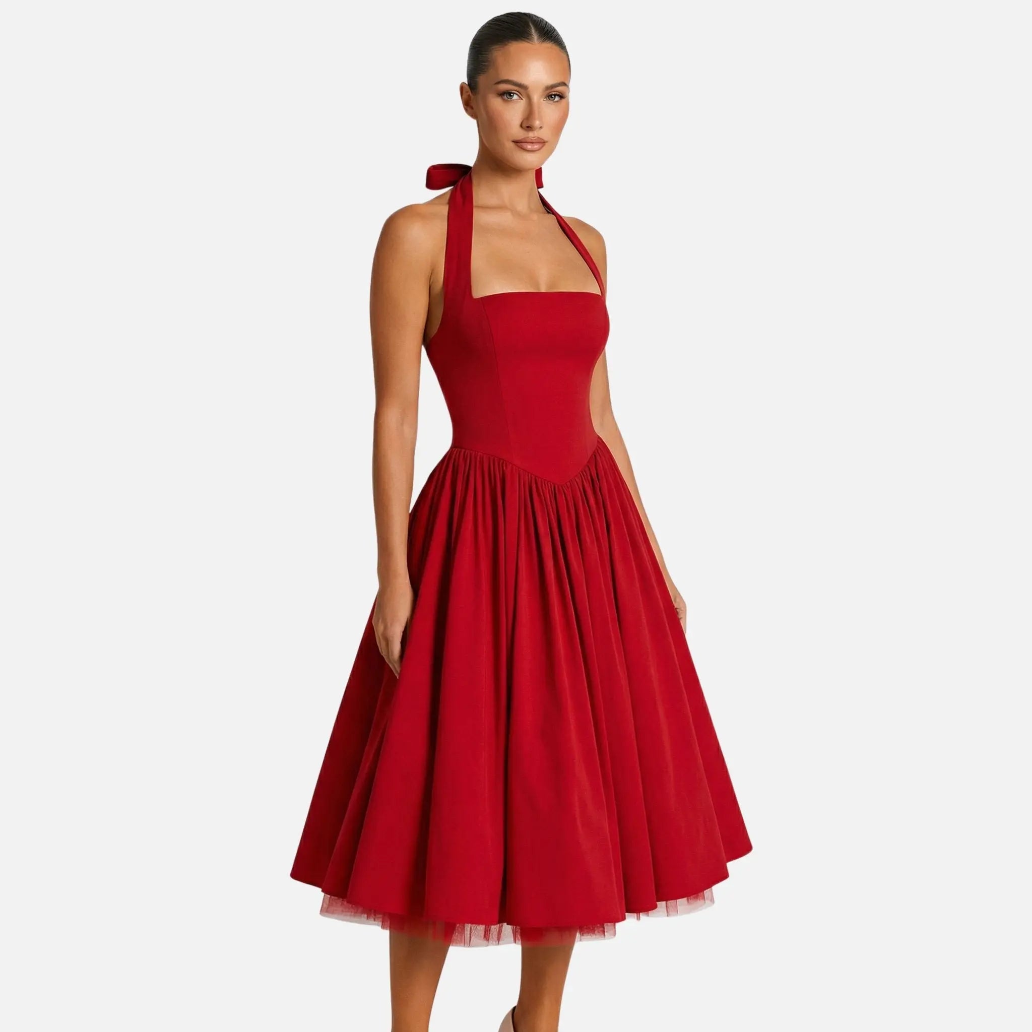 Fit and Flare Midi Dress with Halter Neck for Women TARHUS  SS - Womens - Midi Dress