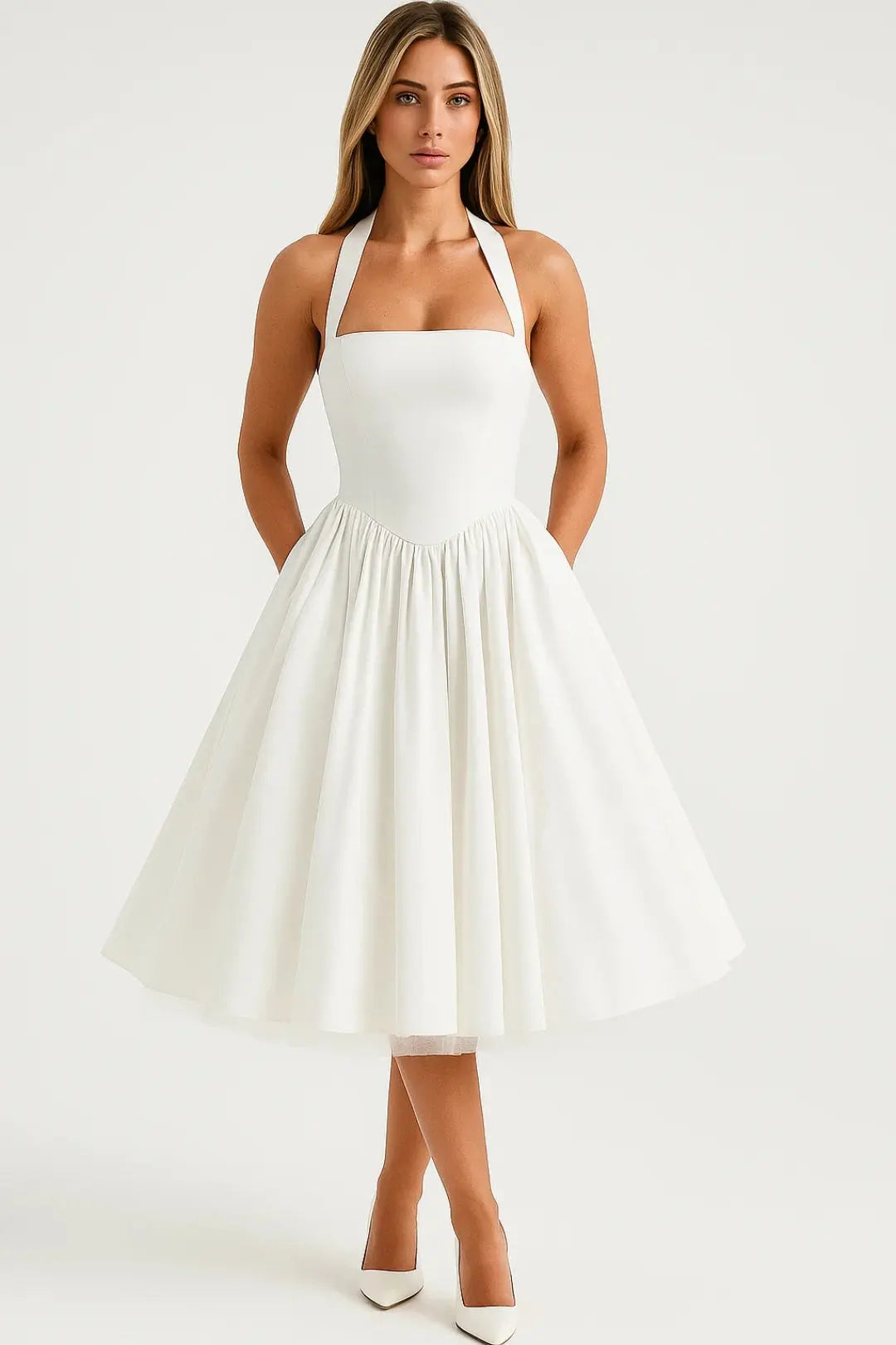 Fit and Flare Midi Dress with Halter Neck for Women TARHUS  SS - Womens - Midi Dress