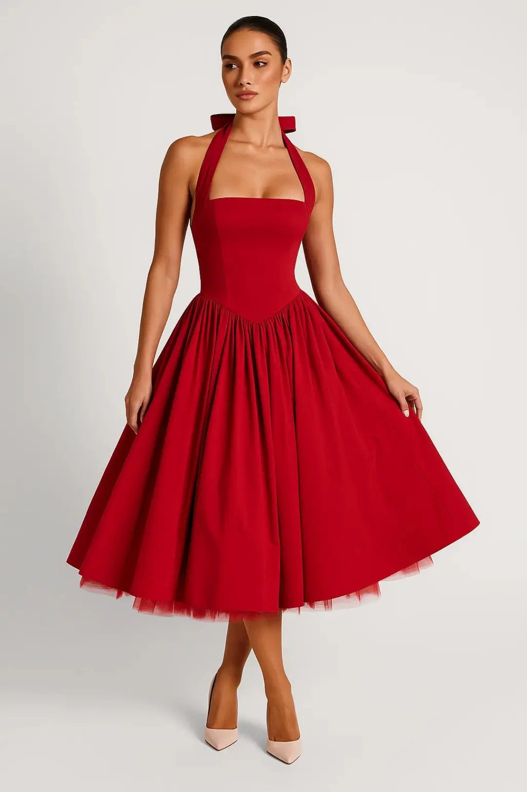 Fit and Flare Midi Dress with Halter Neck for Women TARHUS  SS - Womens - Midi Dress