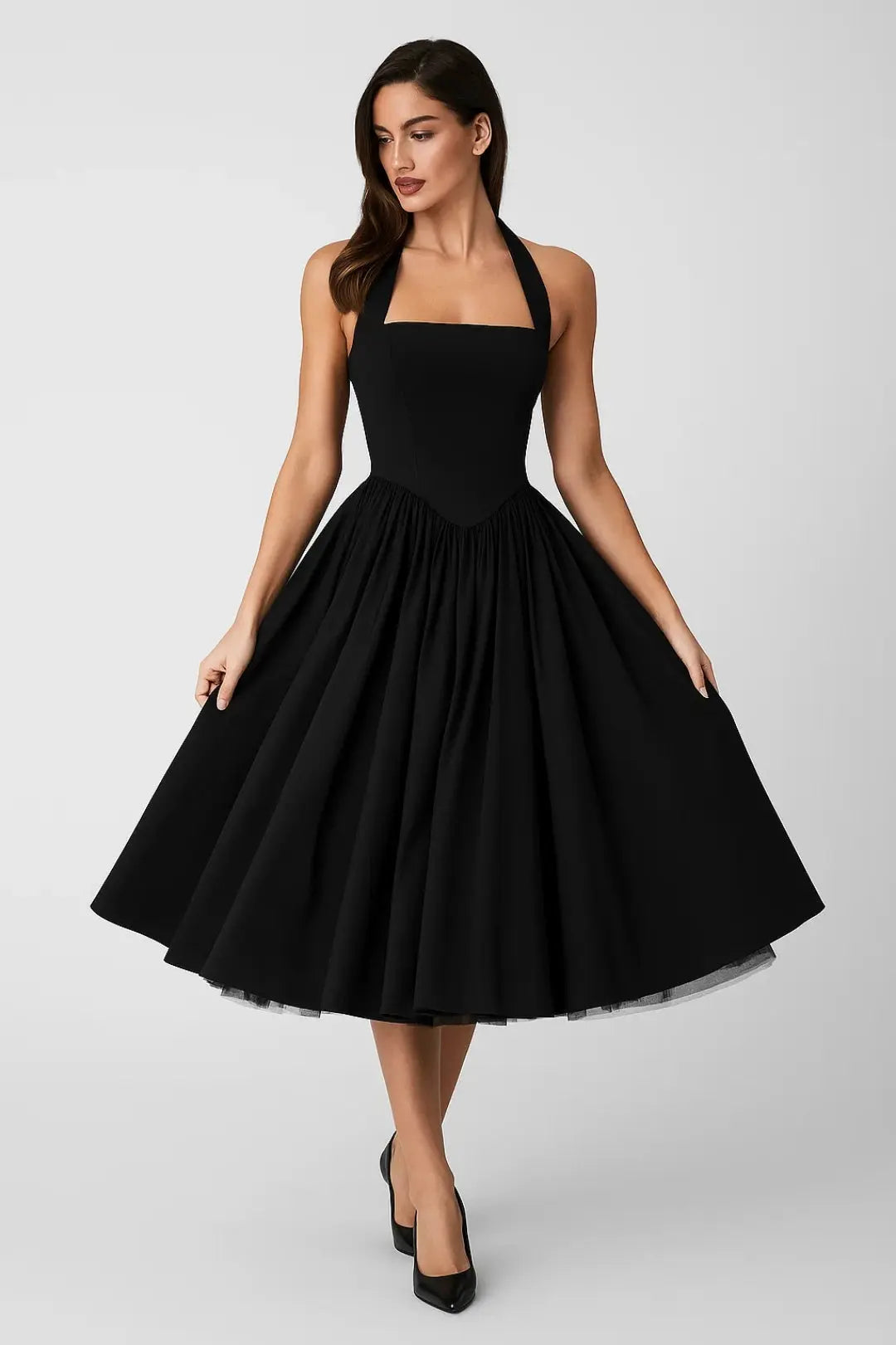 Fit and Flare Midi Dress with Halter Neck for Women TARHUS  SS - Womens - Midi Dress