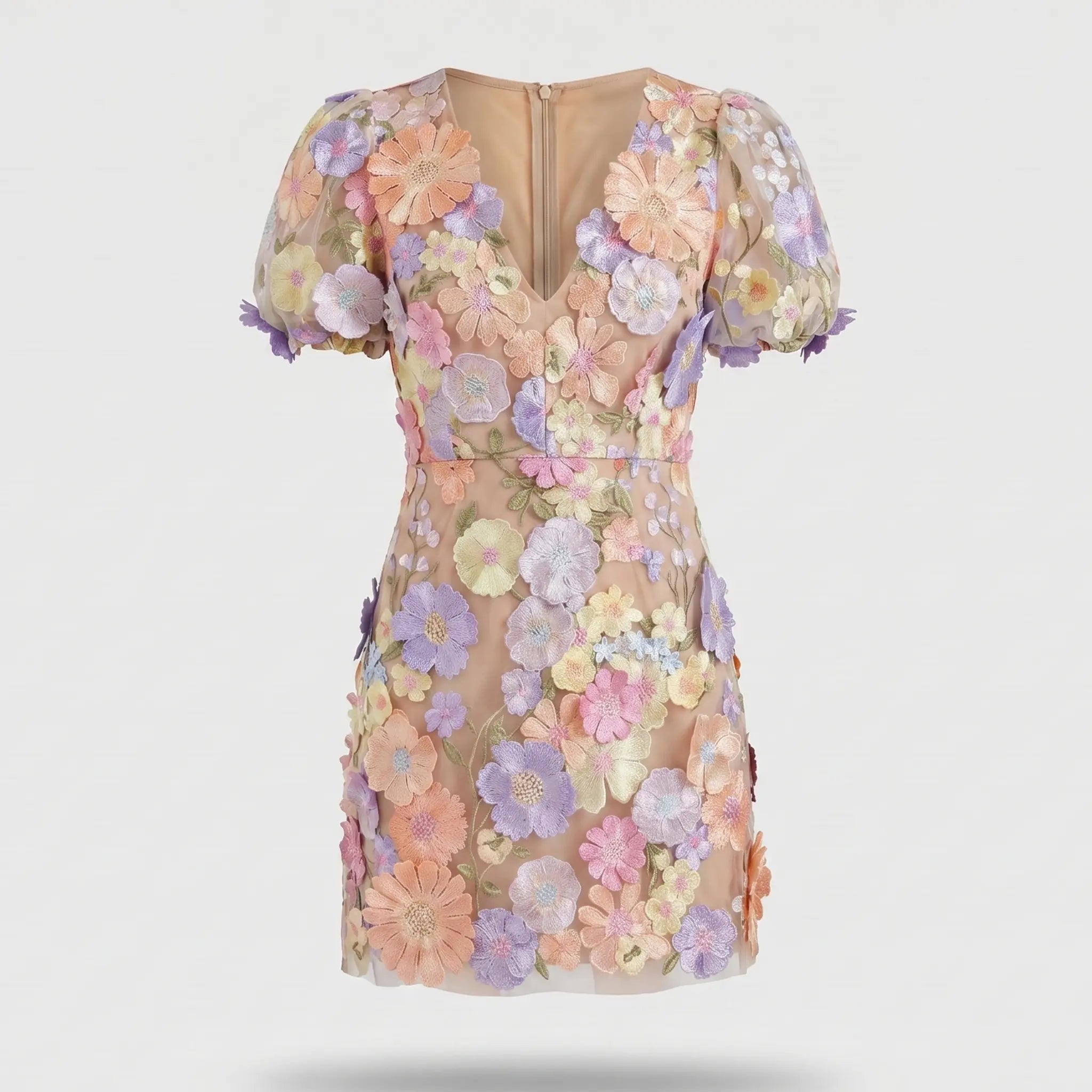 Sheer Floral Mesh Mini Dress with Puff Sleeves for Women TARHUS  SS - Womens - Mini Dress