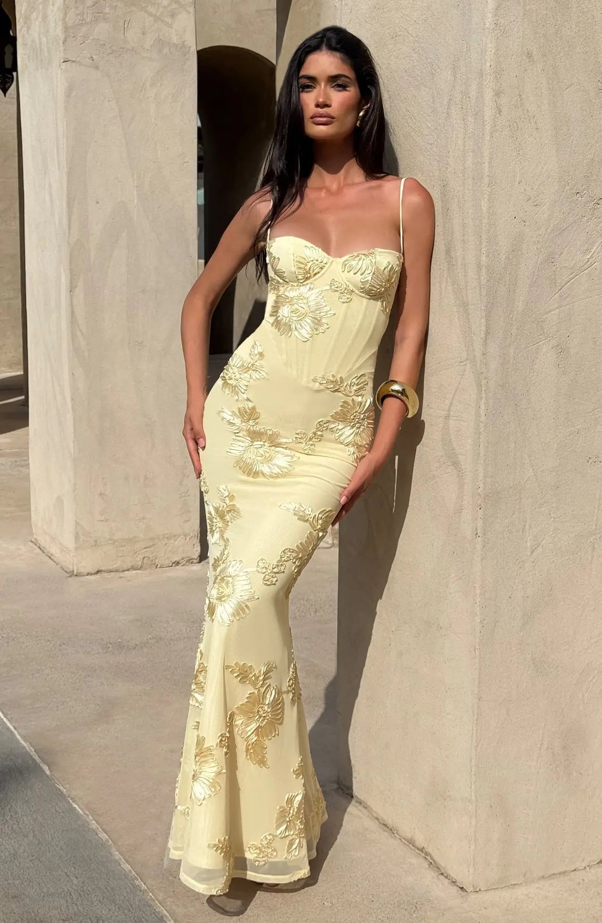 Fitted Satin Maxi Dress with Corset Bodice for Women TARHUS  AS - Womens - Maxi Dress