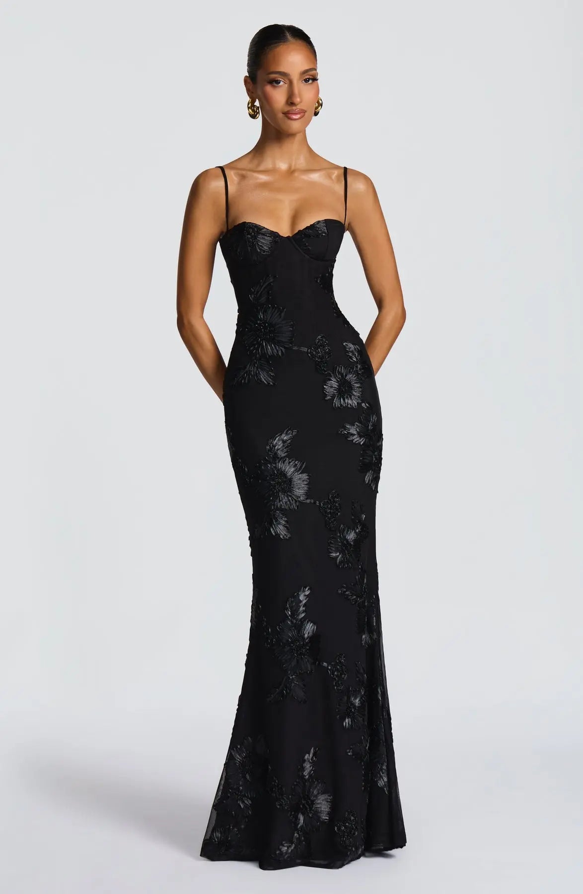 Fitted Satin Maxi Dress with Corset Bodice for Women TARHUS  AS - Womens - Maxi Dress