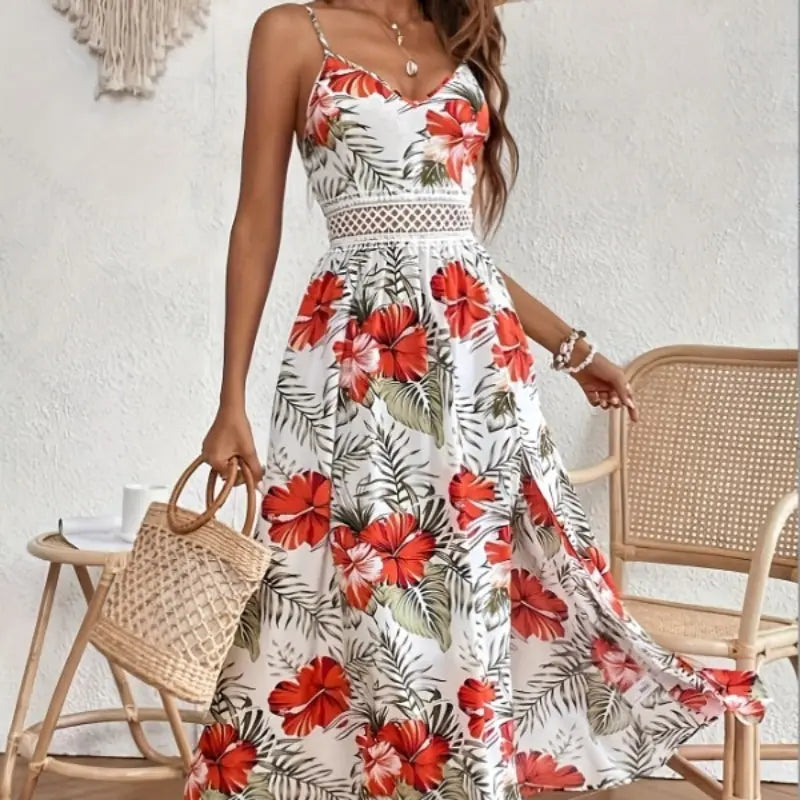 Flowing Maxi Dress with Tropical Floral Print for Women TARHUS  SS - Womens - Maxi Dress