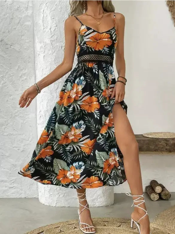 Flowing Maxi Dress with Tropical Floral Print for Women TARHUS  SS - Womens - Maxi Dress