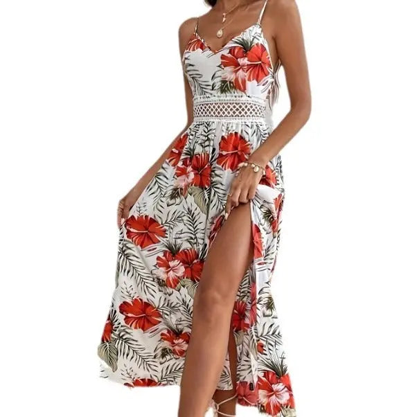 Flowing Maxi Dress with Tropical Floral Print for Women TARHUS  SS - Womens - Maxi Dress