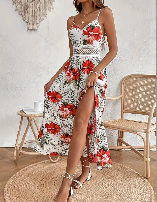 Flowing Maxi Dress with Tropical Floral Print for Women TARHUS  SS - Womens - Maxi Dress