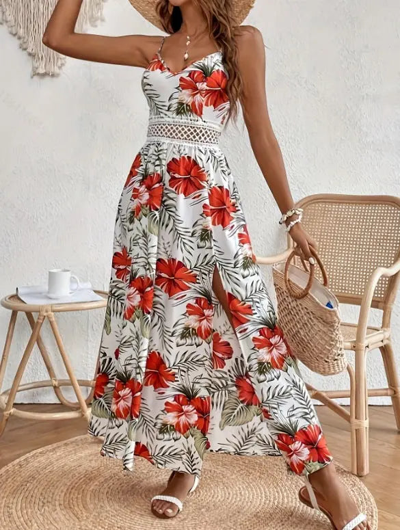 Flowing Maxi Dress with Tropical Floral Print for Women TARHUS  SS - Womens - Maxi Dress