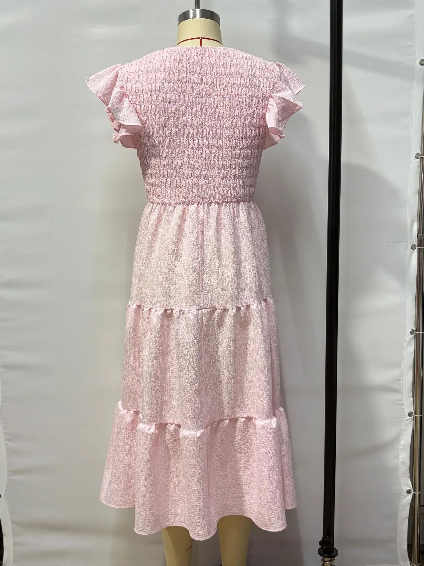 Flowing Pink Midi Dress with Smocked Bodice for Women TARHUS  SS - Womens - Maxi Dress