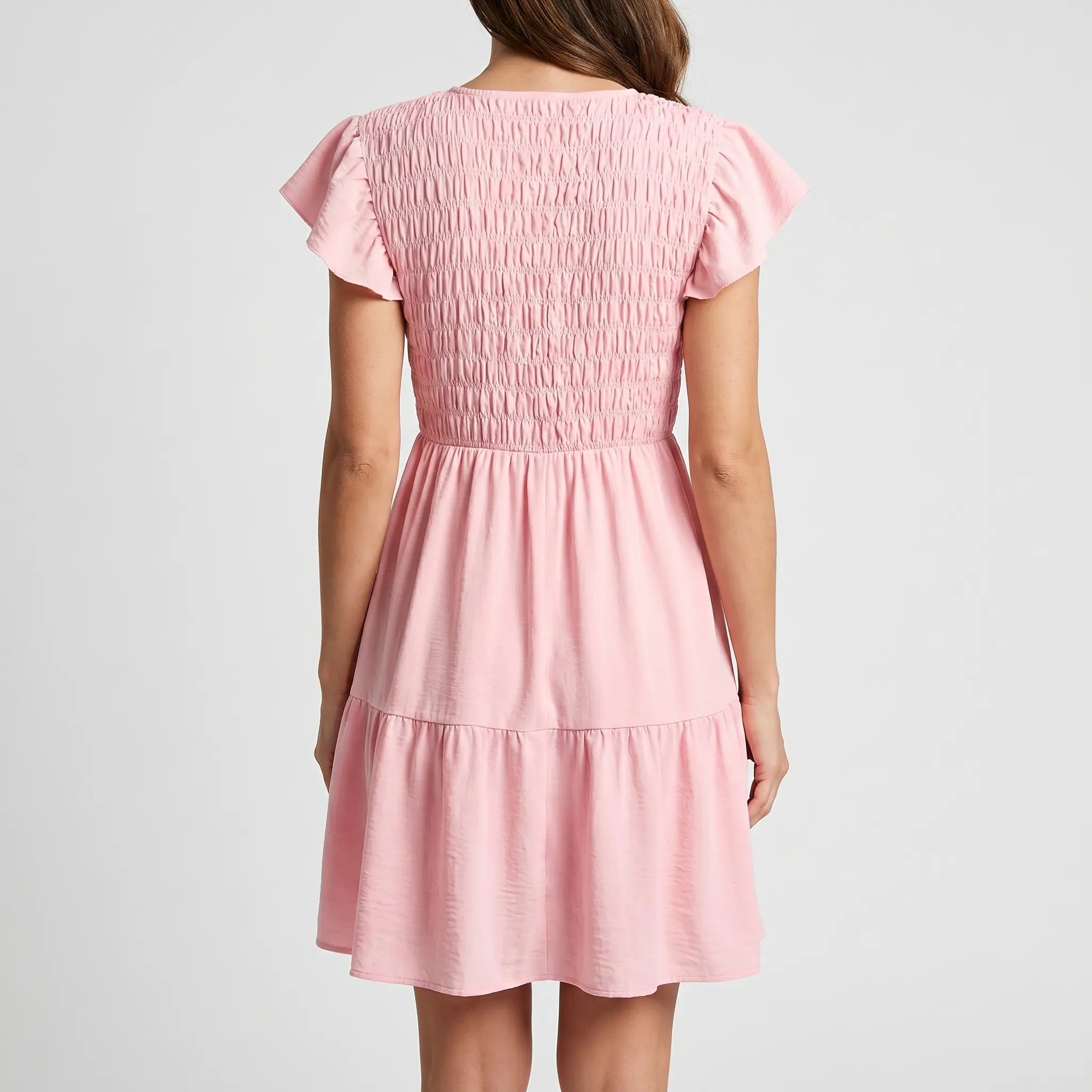 Flowing Pink Midi Dress with Smocked Bodice for Women TARHUS  SS - Womens - Maxi Dress