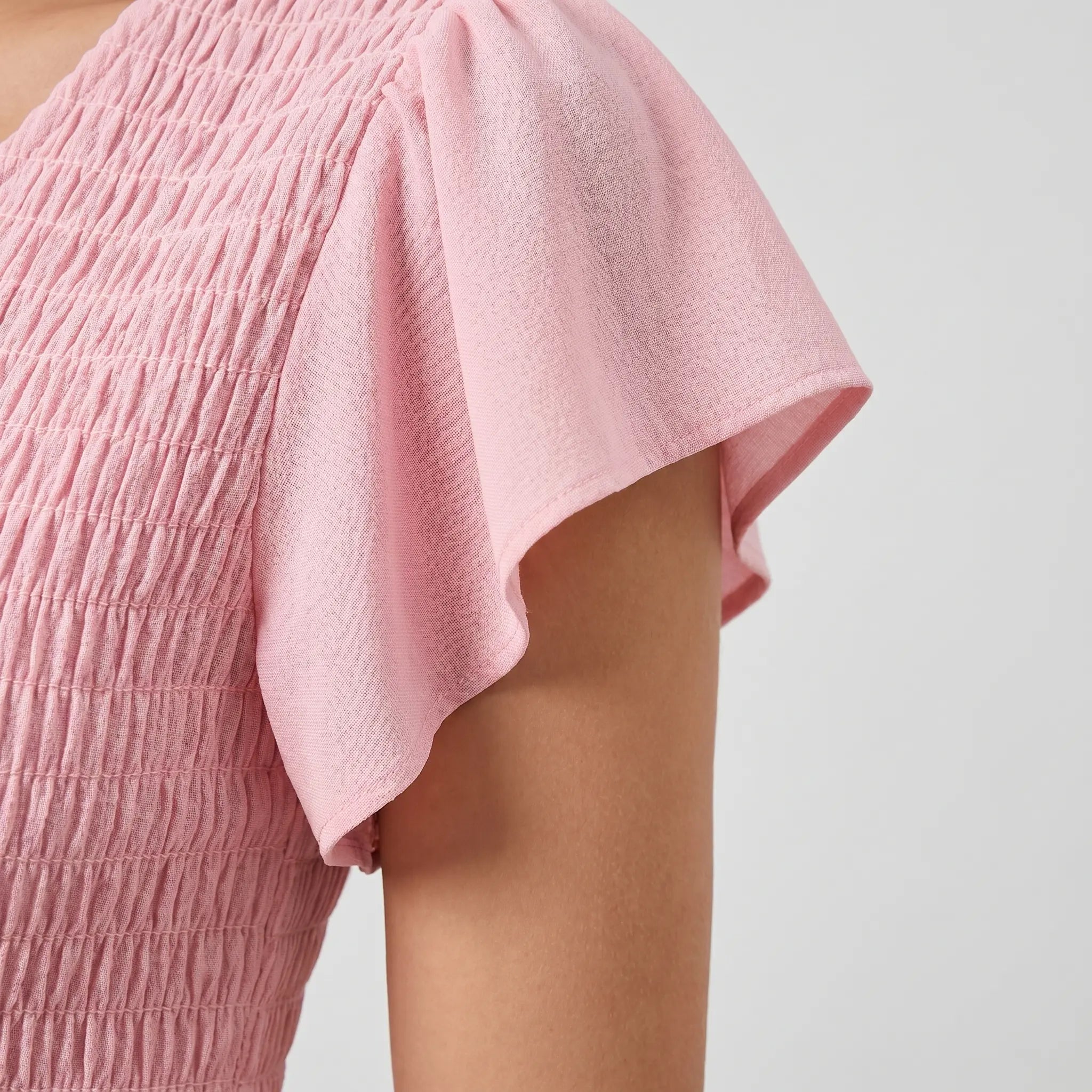 Flowing Pink Midi Dress with Smocked Bodice for Women TARHUS  SS - Womens - Maxi Dress