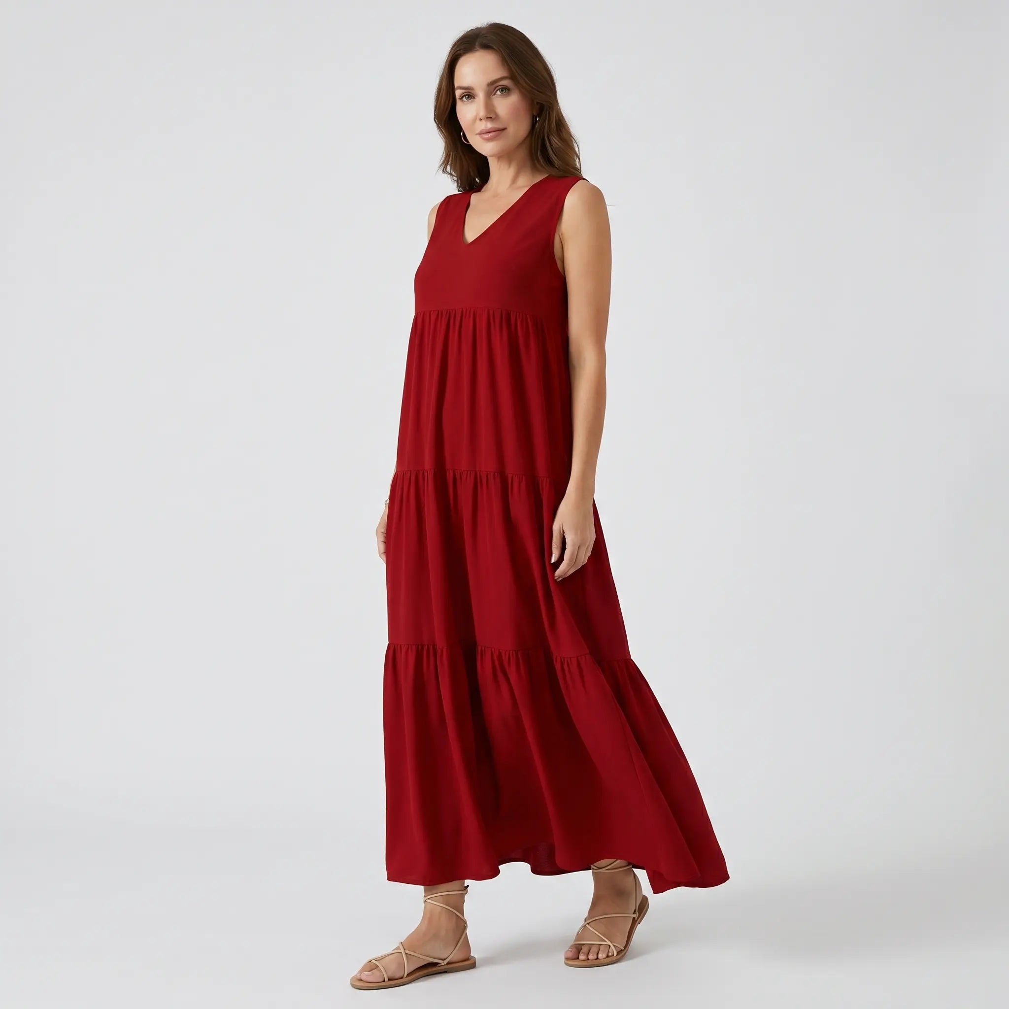 Flowing Tiered Maxi Dress with V-Neck for Women TARHUS  SS - Womens - Maxi Dress