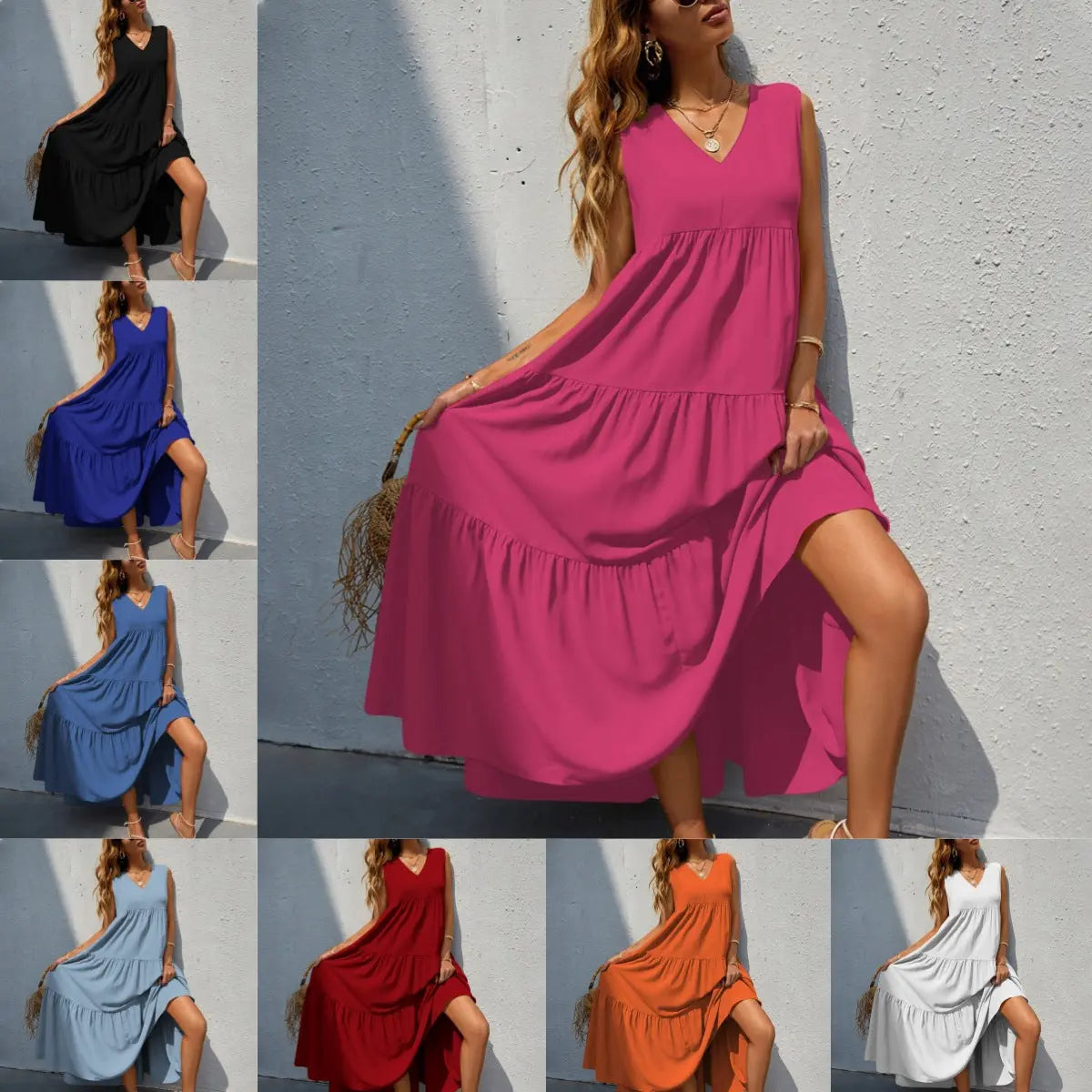 Flowing Tiered Maxi Dress with V-Neck for Women TARHUS  SS - Womens - Maxi Dress