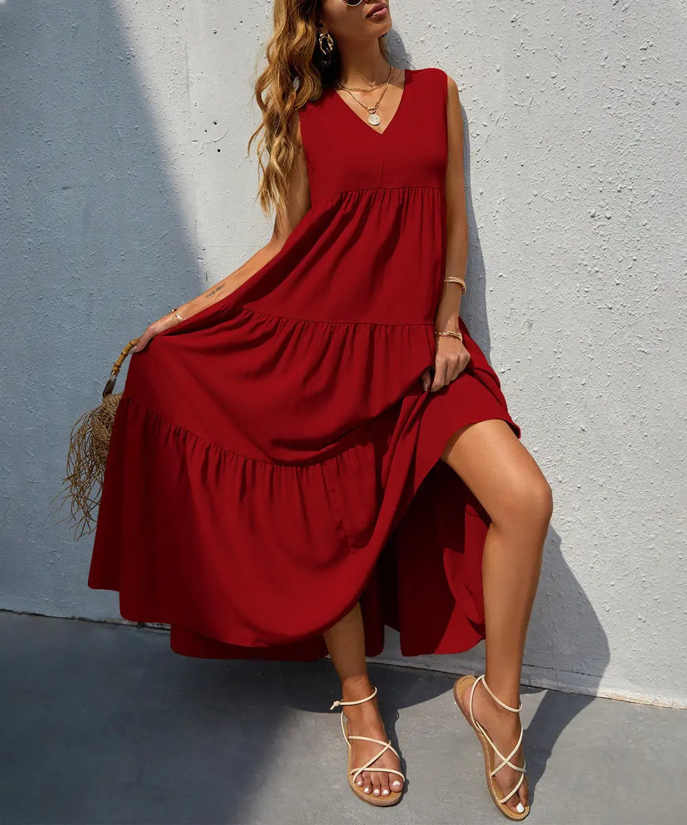 Flowing Tiered Maxi Dress with V-Neck for Women TARHUS  SS - Womens - Maxi Dress