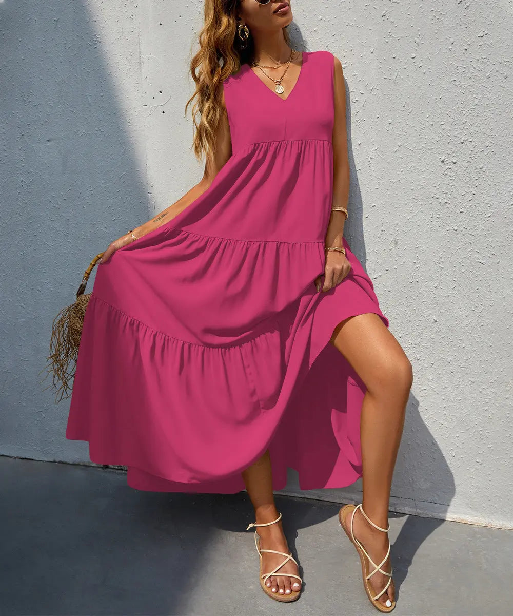 Flowing Tiered Maxi Dress with V-Neck for Women TARHUS  SS - Womens - Maxi Dress