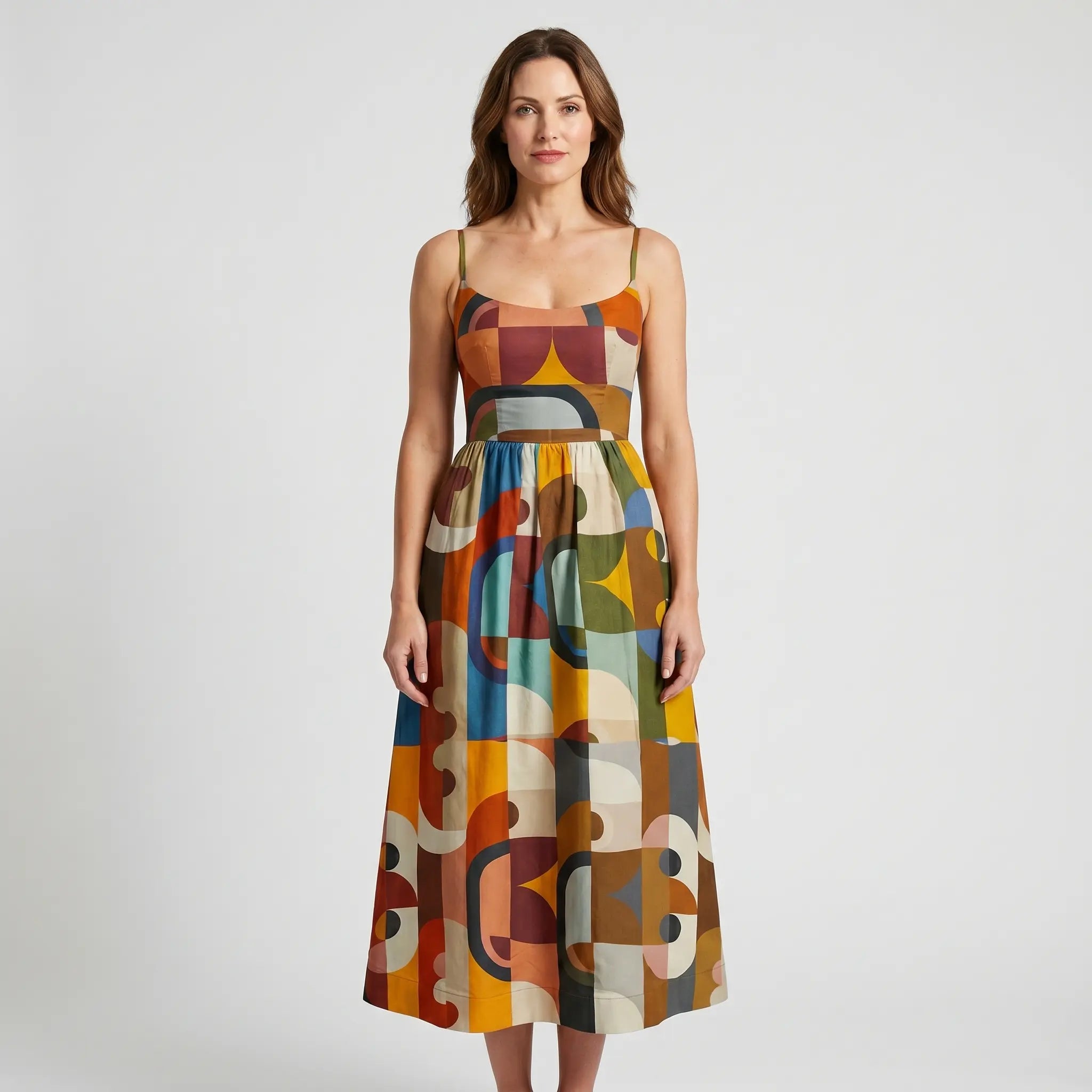 Geometric Print Midi Dress with Spaghetti Straps for Women TARHUS  SS - Womens - Midi Dress