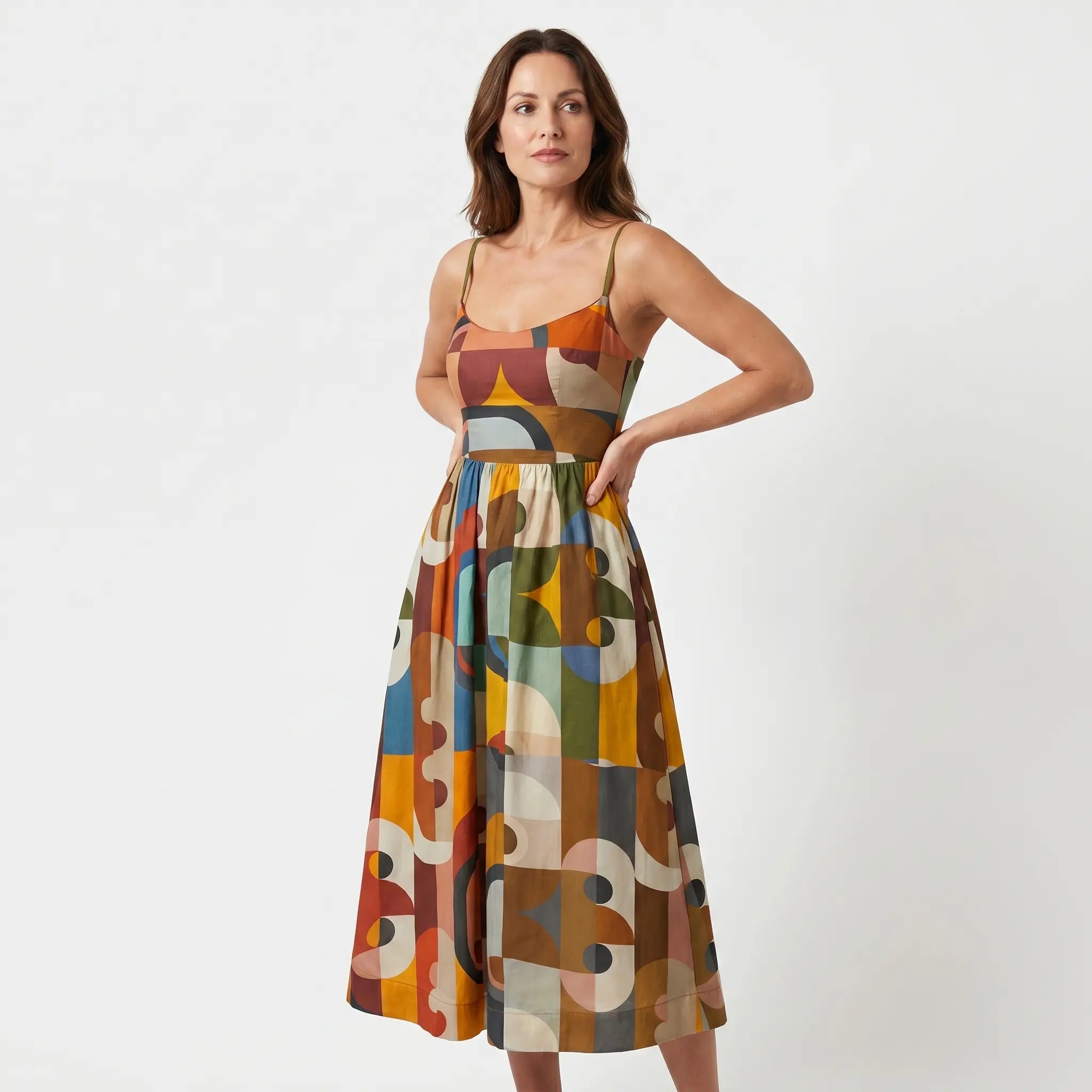 Geometric Print Midi Dress with Spaghetti Straps for Women TARHUS  SS - Womens - Midi Dress