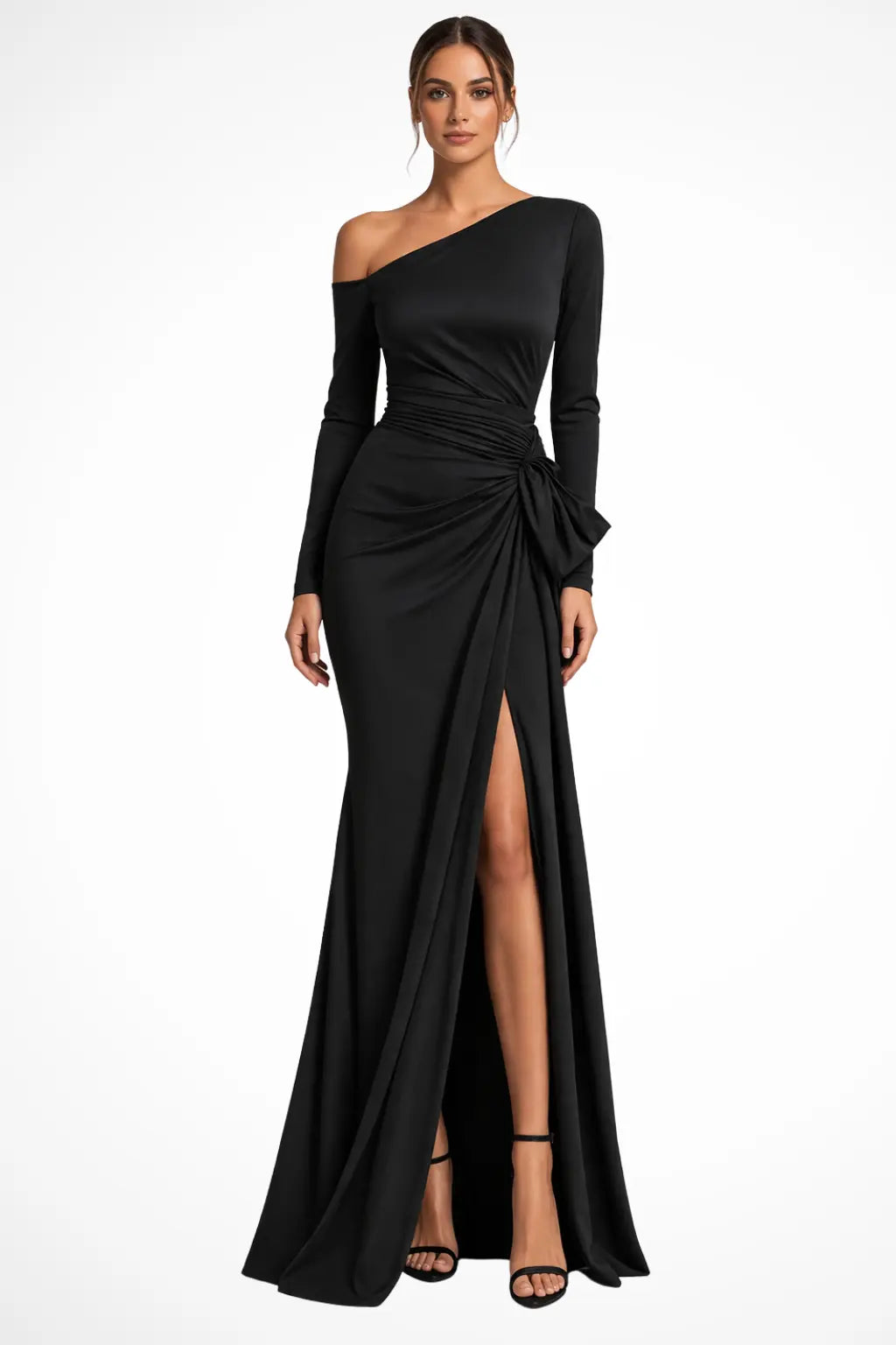 Valmora | Women One Shoulder Satin Maxi Wedding Guest Evening Dress TARHUS  Wedding Guest Gowns