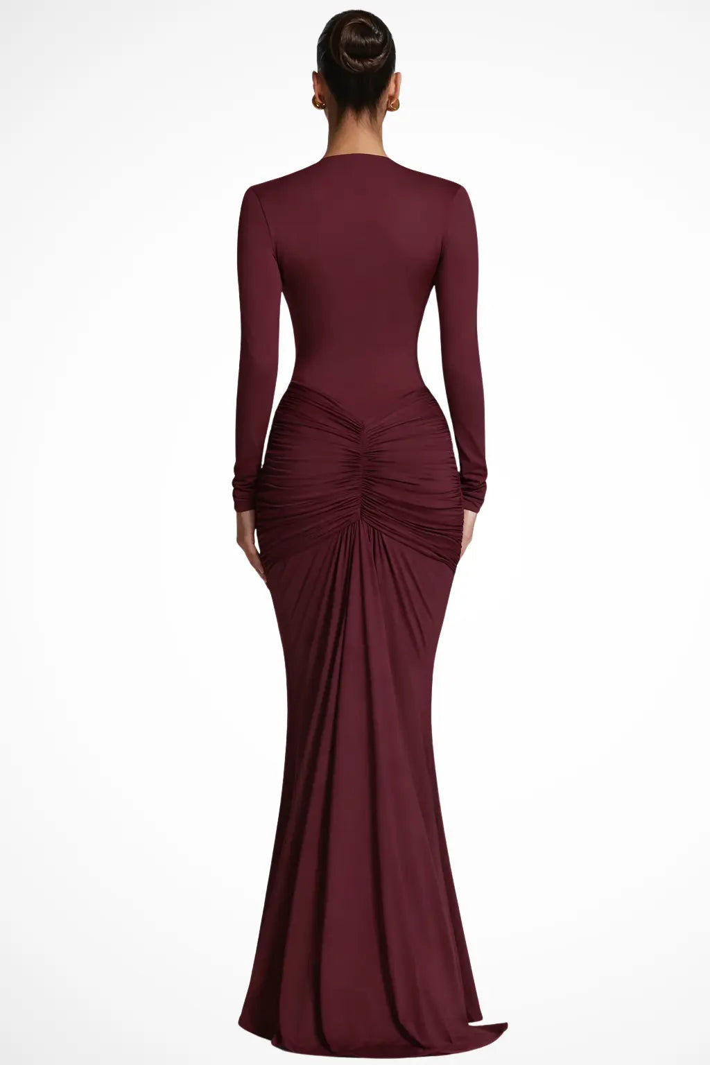 Margot | Women Long Sleeve Deep V Neck Ruched Fitted Maxi Wedding Guest Dress TARHUS