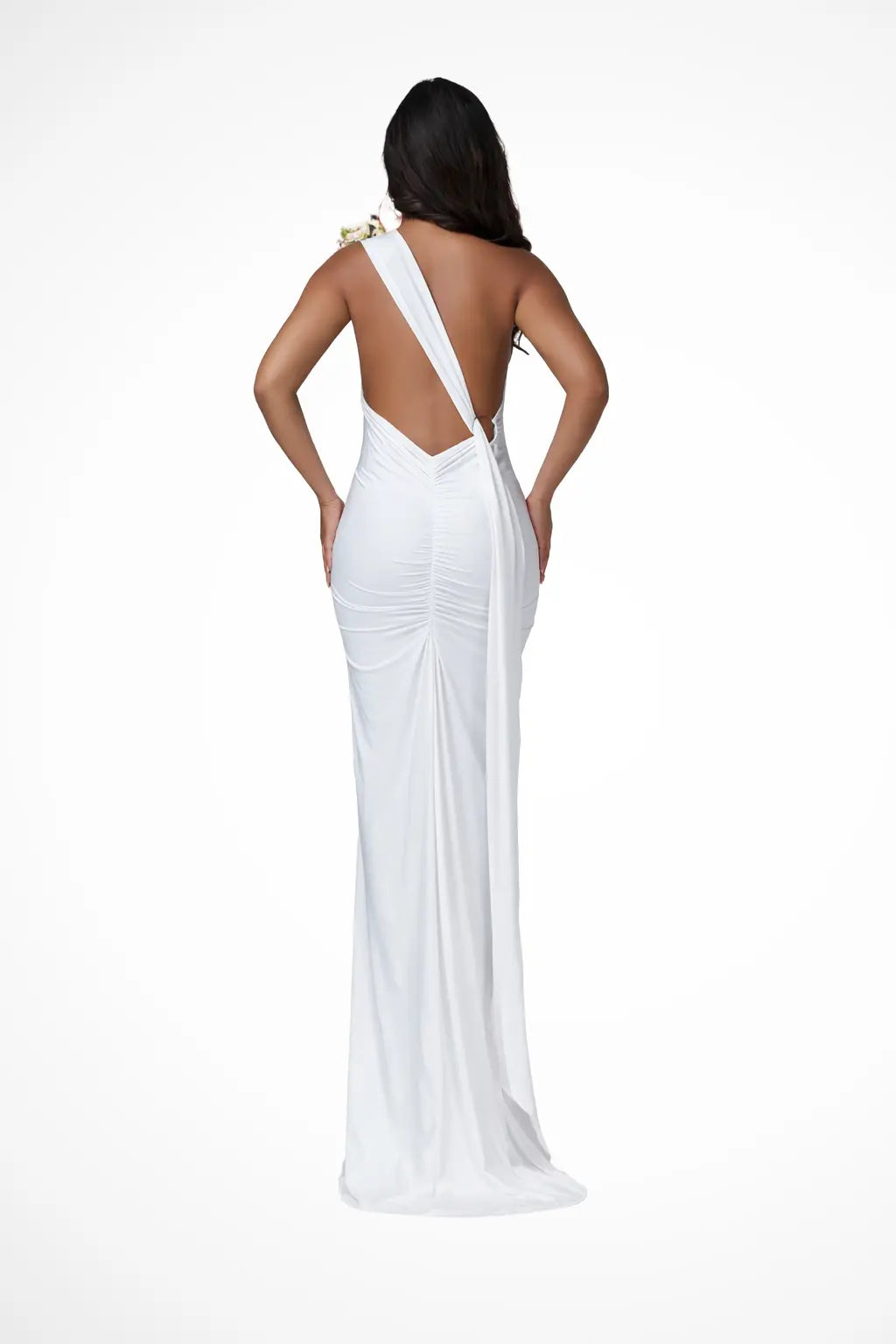 Isolde | Women White Halter Neck Draped Maternity Maxi Dress TARHUS