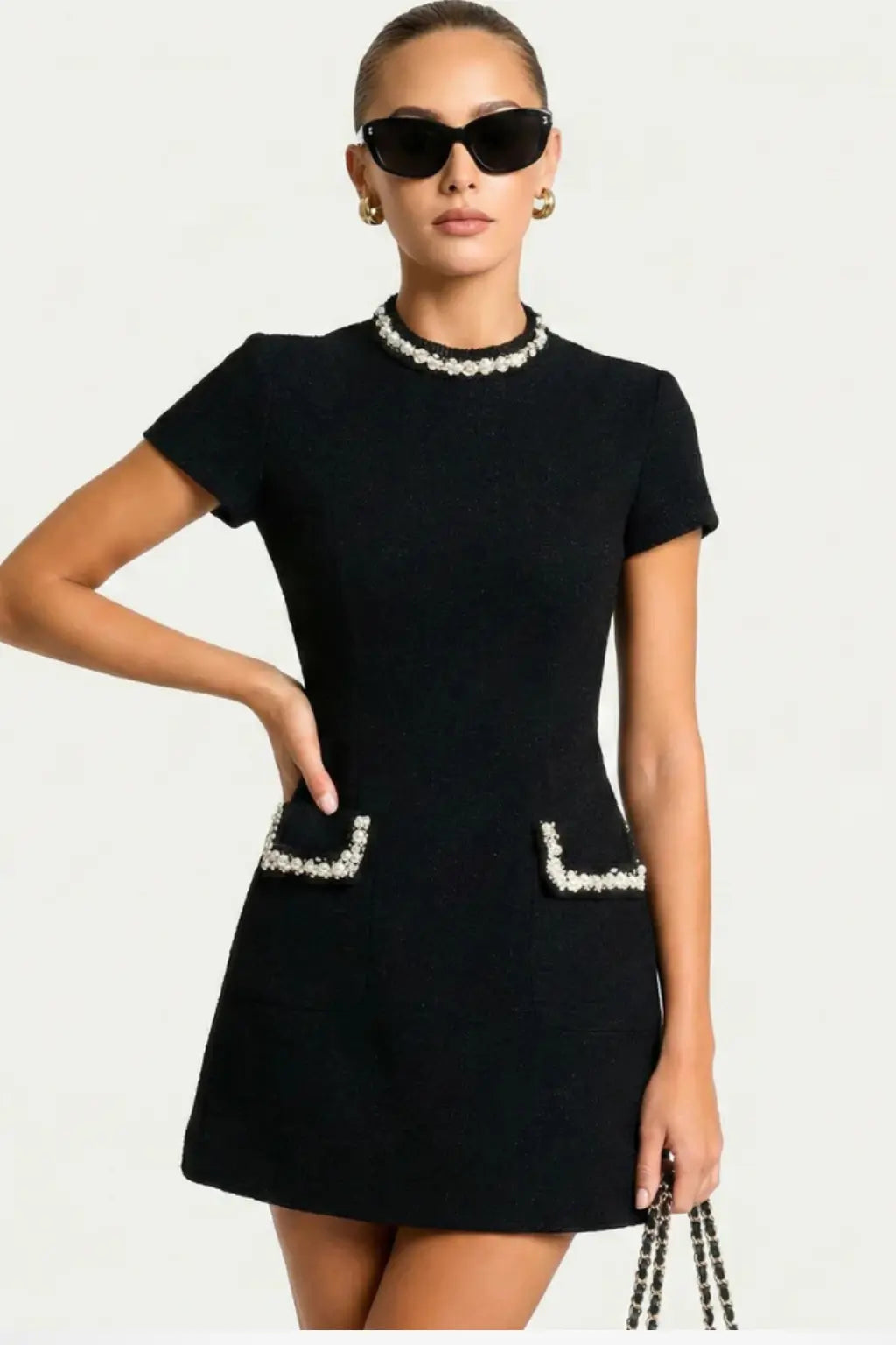 Bronwen | Women Pearl Trim Mini Dress with Pocket Detail TARHUS  Mini Dress