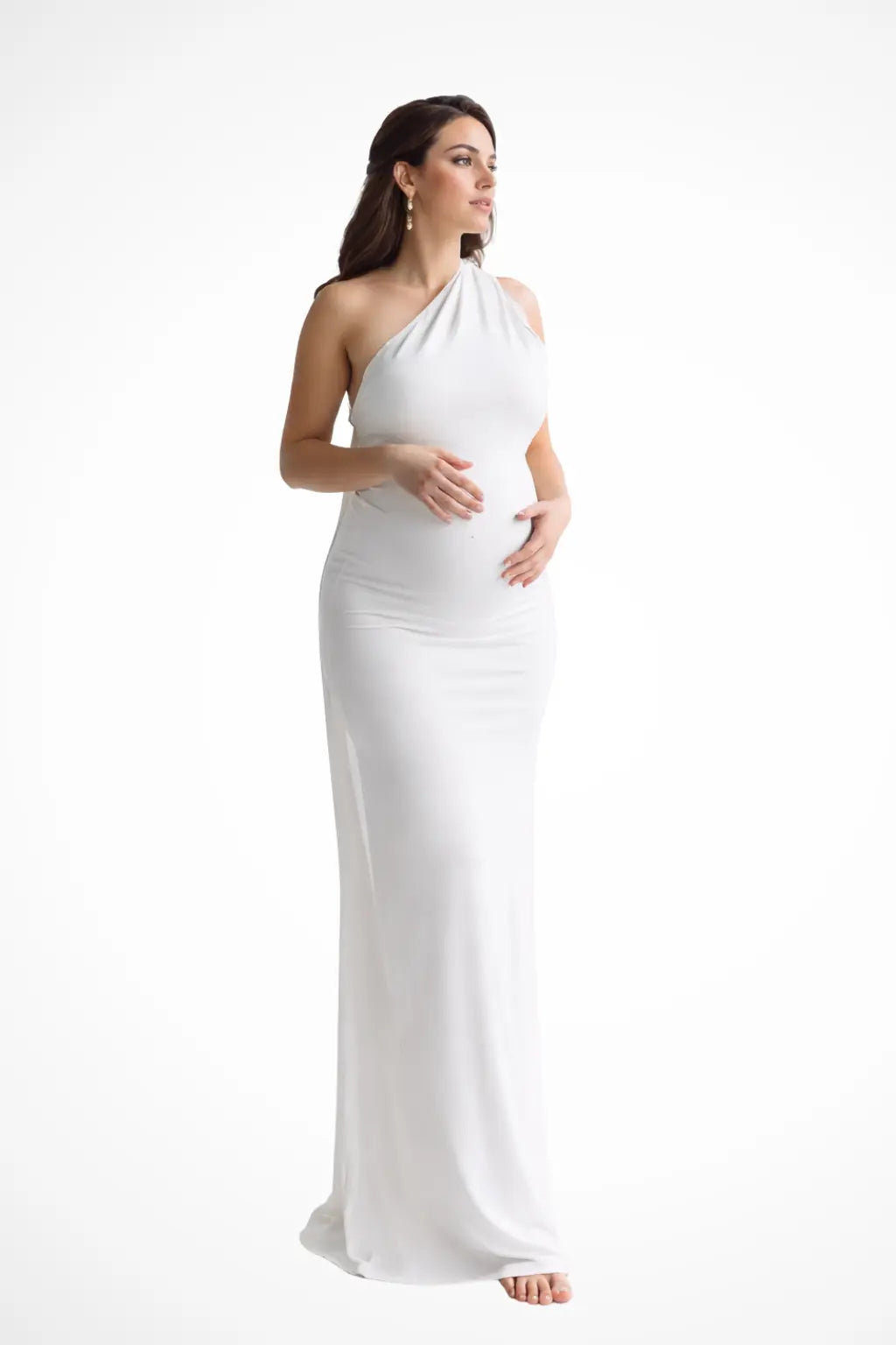 Isolde | Women White Halter Neck Draped Maternity Maxi Dress TARHUS