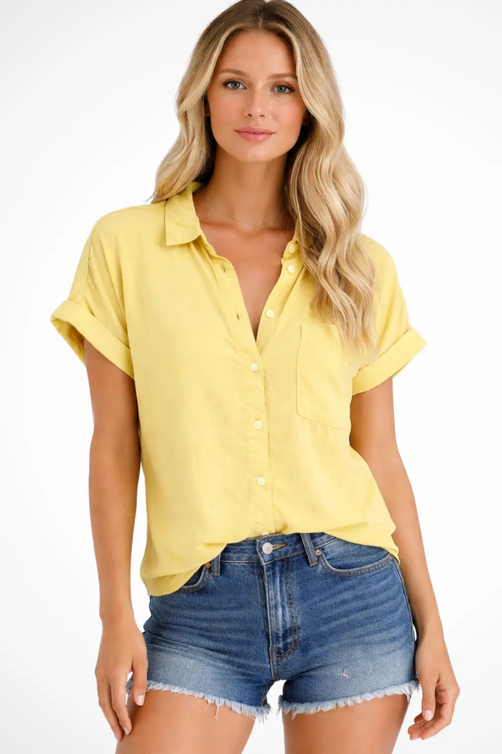 Phoebe | Women Short Sleeve Button Down Oversized Shirt with Chest Pocket TARHUS