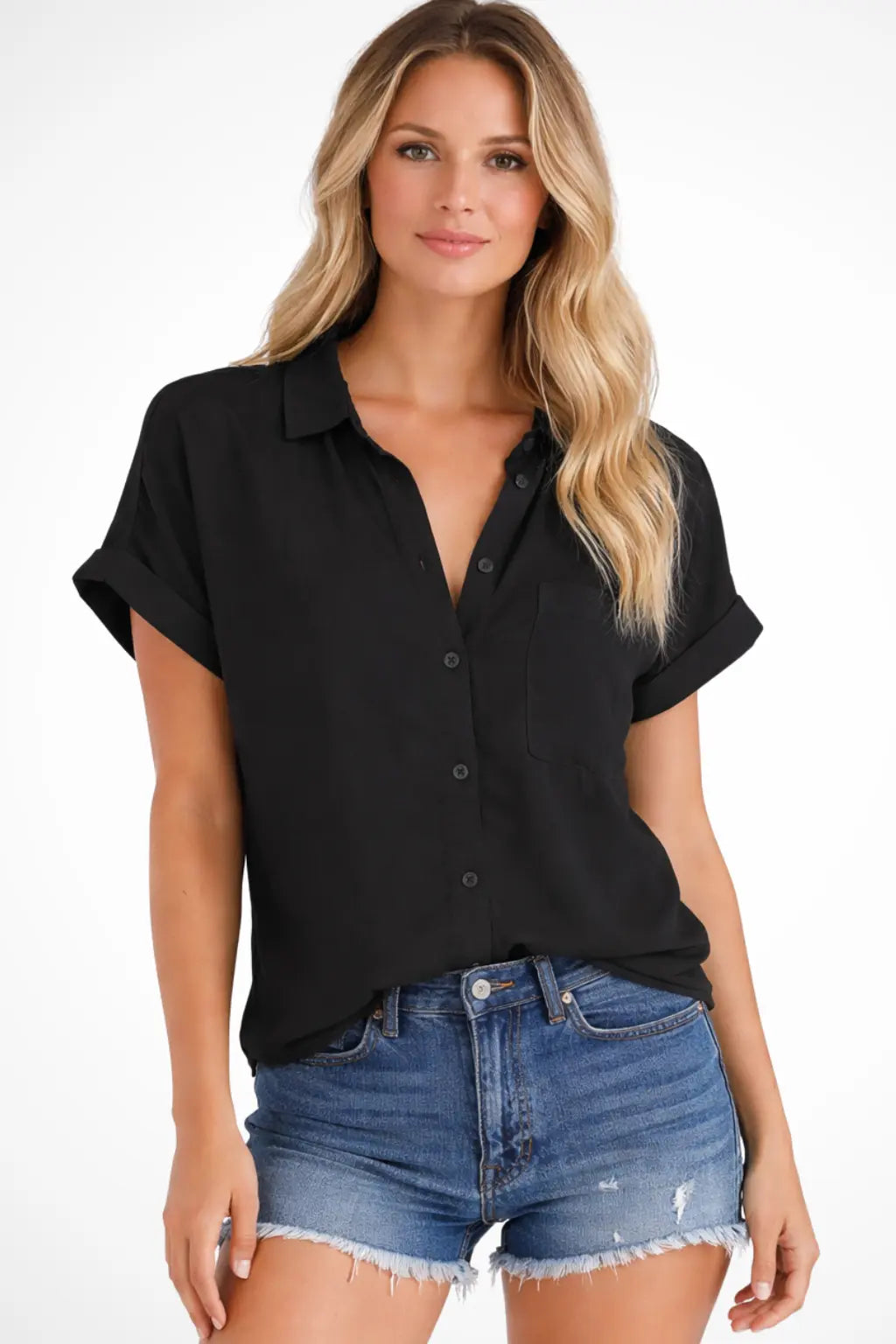 Phoebe | Women Short Sleeve Button Down Oversized Shirt with Chest Pocket TARHUS