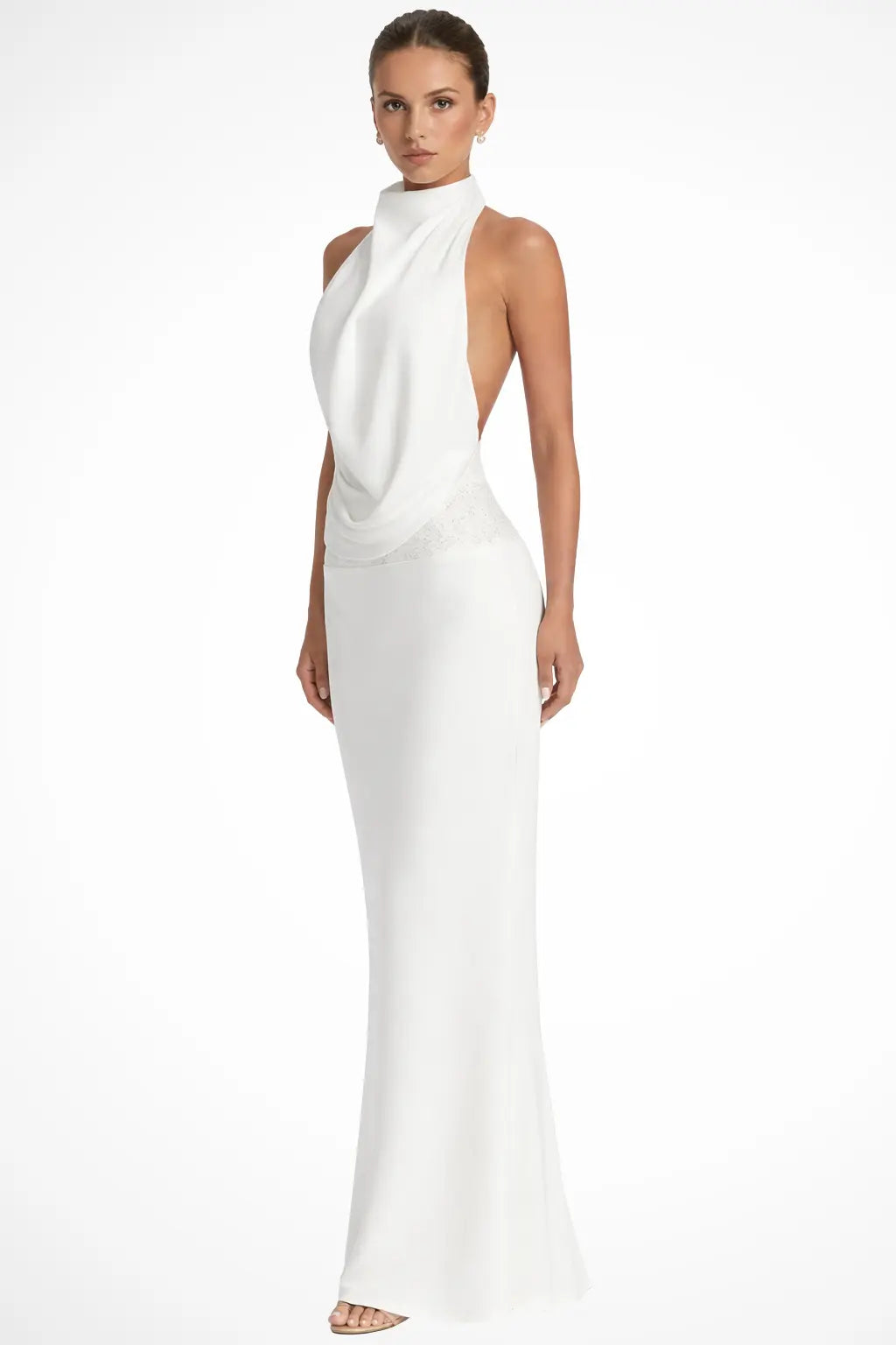 Ottilie | Women Halter Neck Draped Satin Wedding Guest Maxi Dress TARHUS