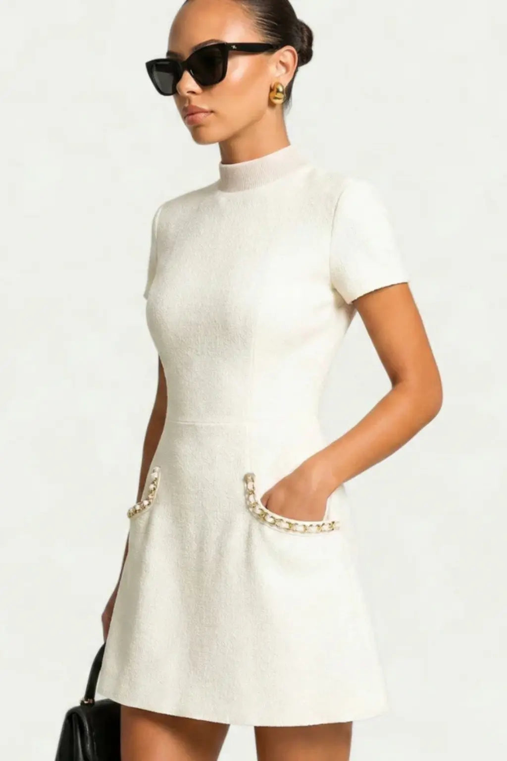 Bronwen | Women Pearl Trim Mini Dress with Pocket Detail TARHUS  Mini Dress