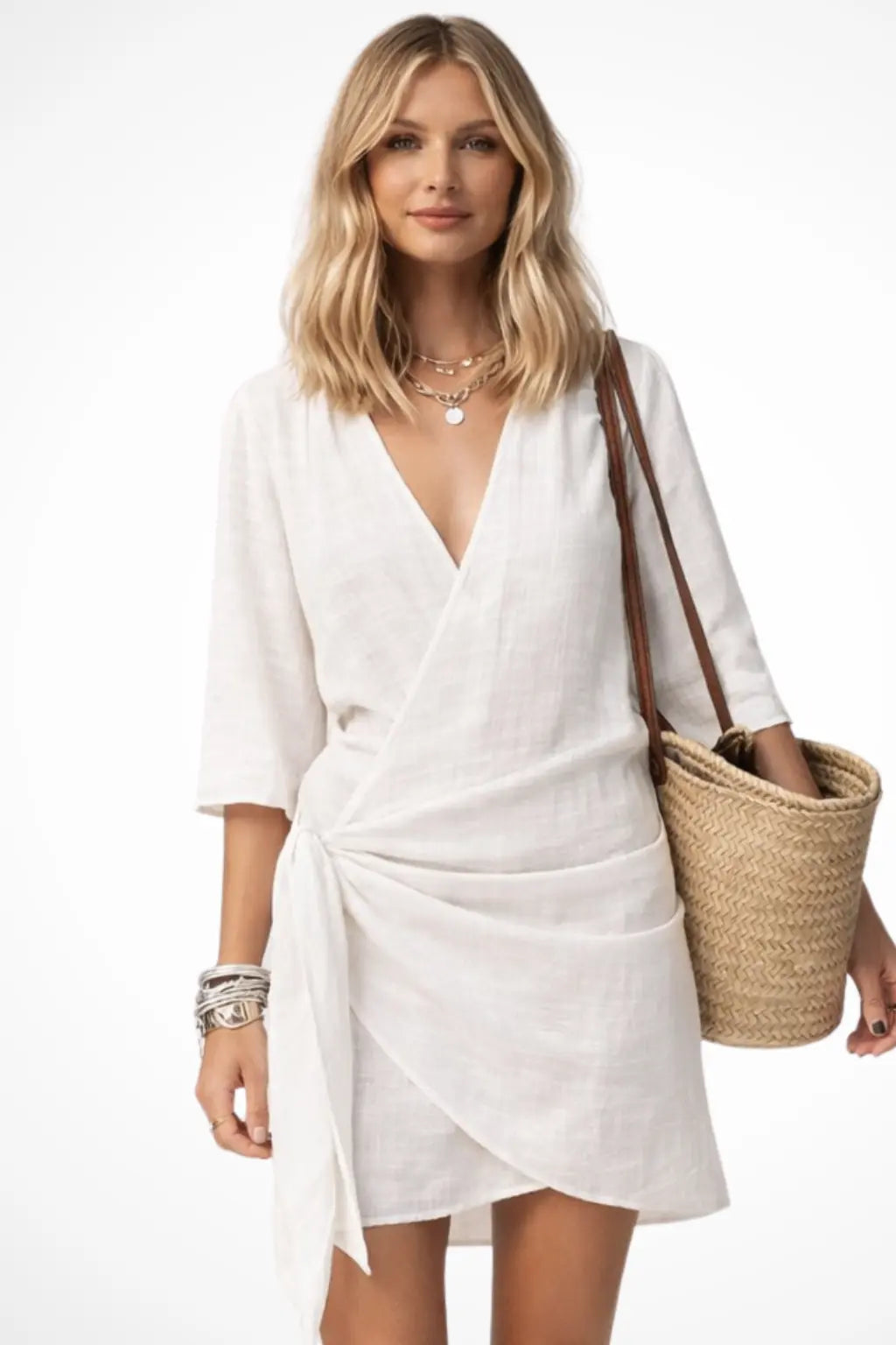 Lowri | Women Wrap Mini Dress with Tie Waist and Short Sleeves TARHUS  Mini Dresses