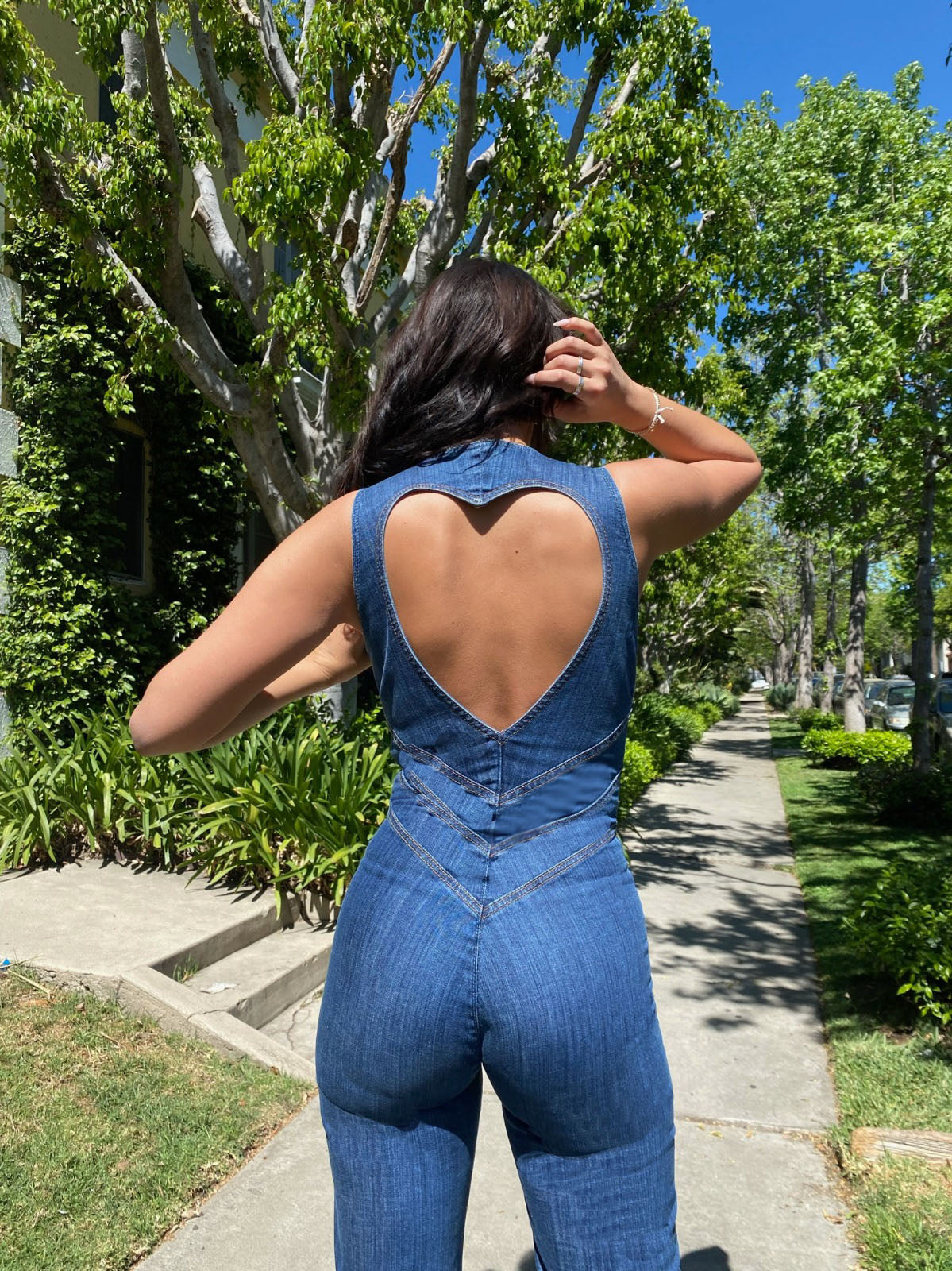 Heartthrob Backless Denim Jumpsuit – Flare-Leg One-Piece with Heart Cutout TARHUS  Women Clothing