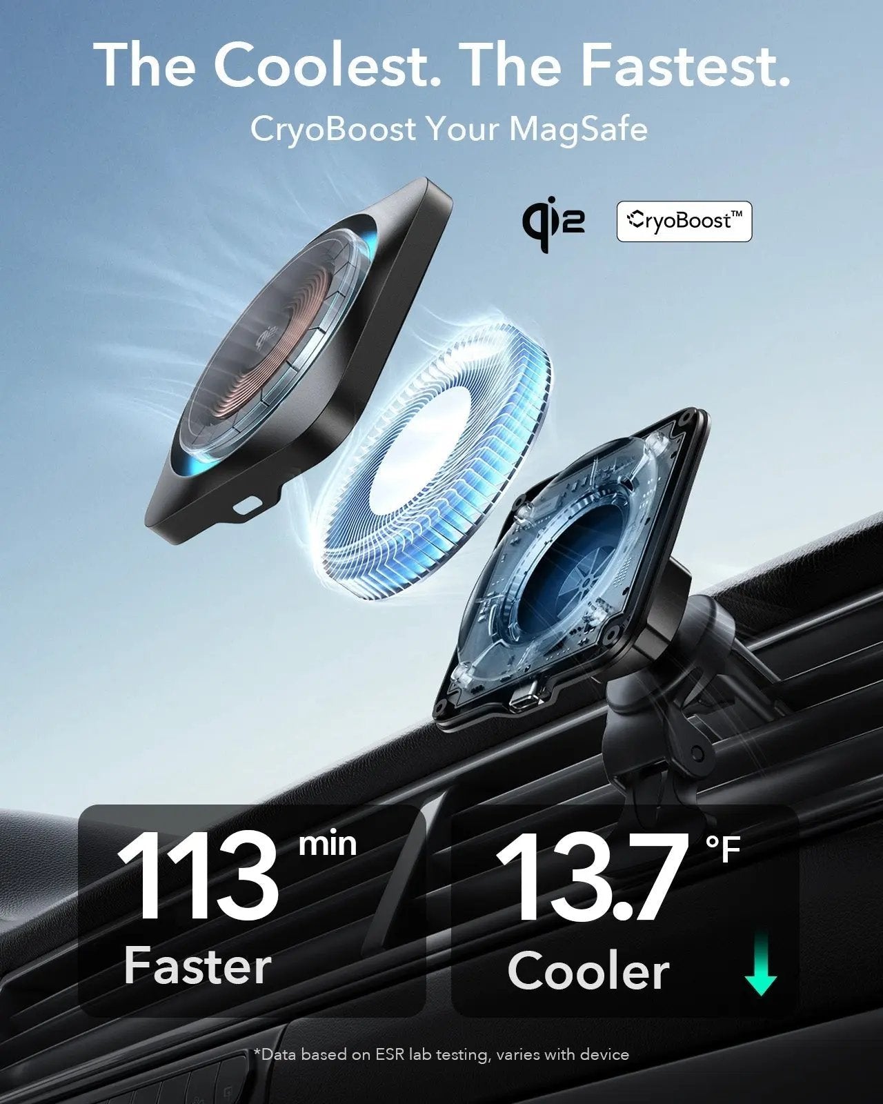 Wireless Car Charger with CryoBoost (HaloLock) - Black - TARHUS