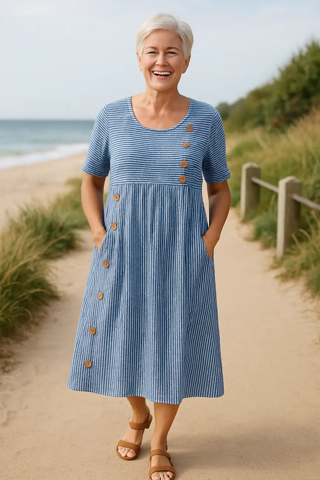 Linen Midi Dress with Button Detailing for Women TARHUS  SS - Womens - Midi Dress