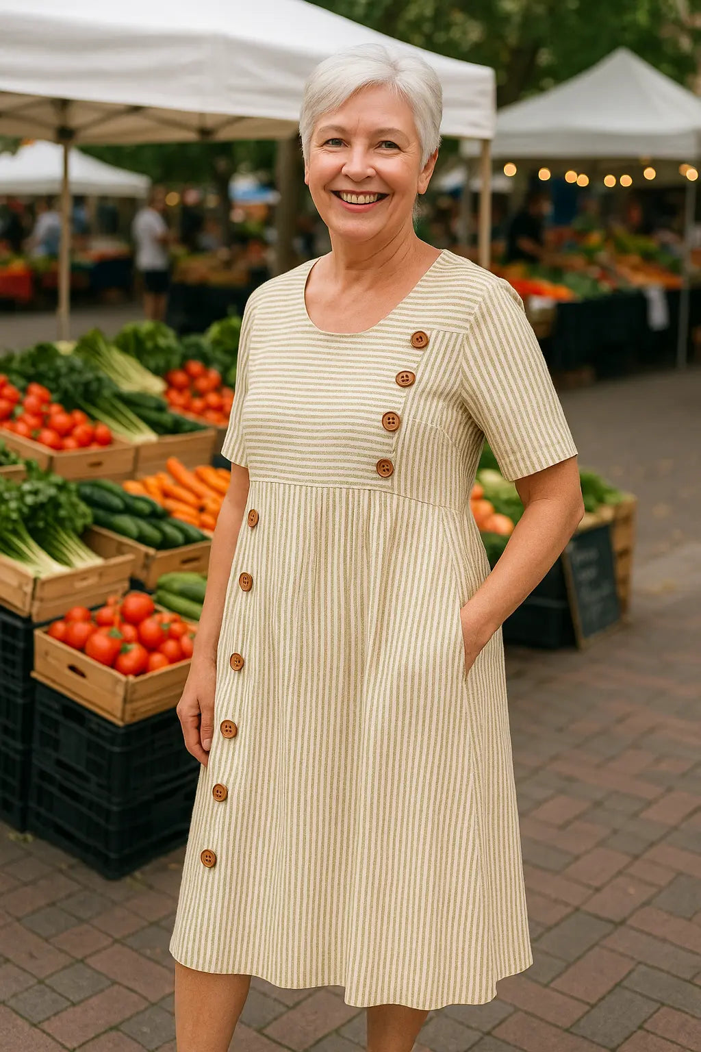 Linen Midi Dress with Button Detailing for Women TARHUS  SS - Womens - Midi Dress