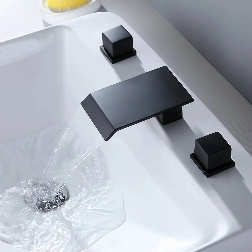 Modern Matte Black Bathroom Faucet – Waterfall Spout with Solid Brass Construction - TARHUS