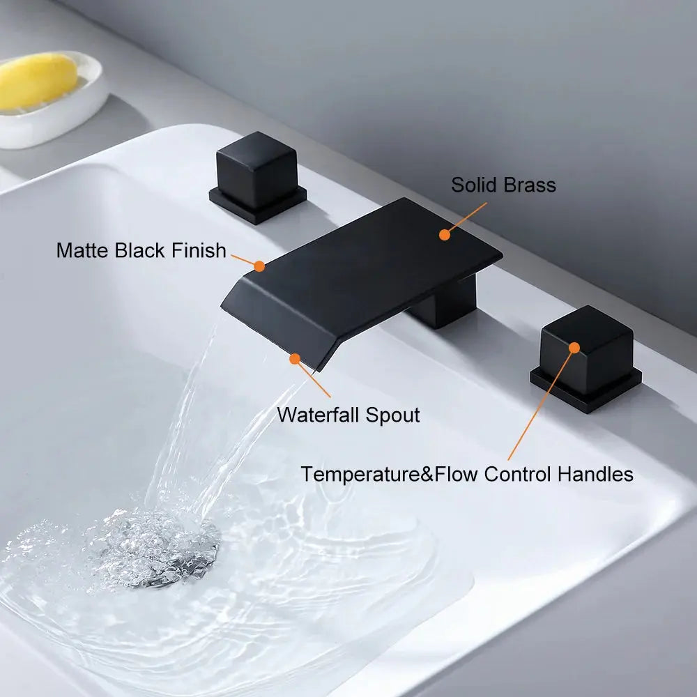 Modern Matte Black Bathroom Faucet – Waterfall Spout with Solid Brass Construction - TARHUS