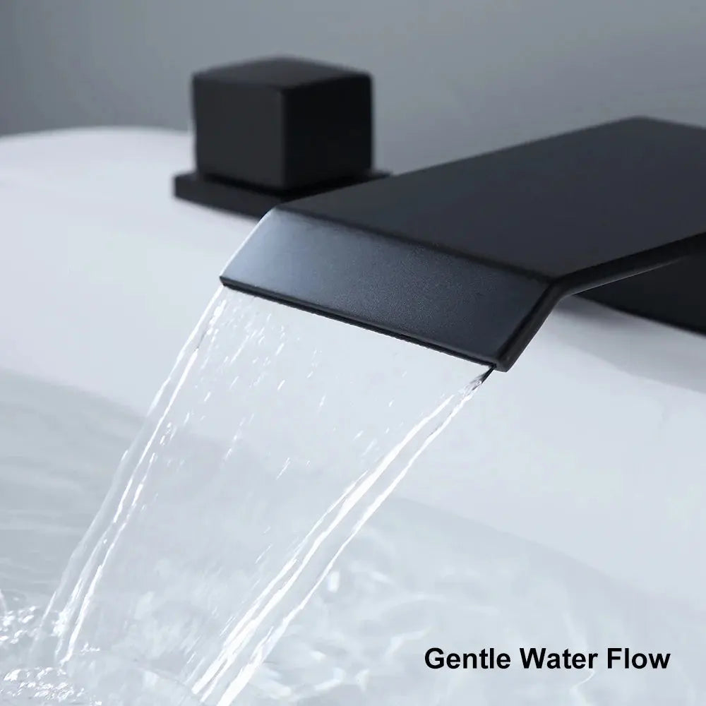 Modern Matte Black Bathroom Faucet – Waterfall Spout with Solid Brass Construction - TARHUS