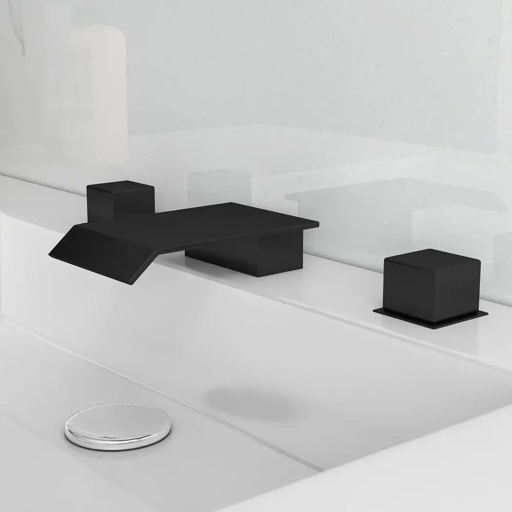 Modern Matte Black Bathroom Faucet – Waterfall Spout with Solid Brass Construction - TARHUS